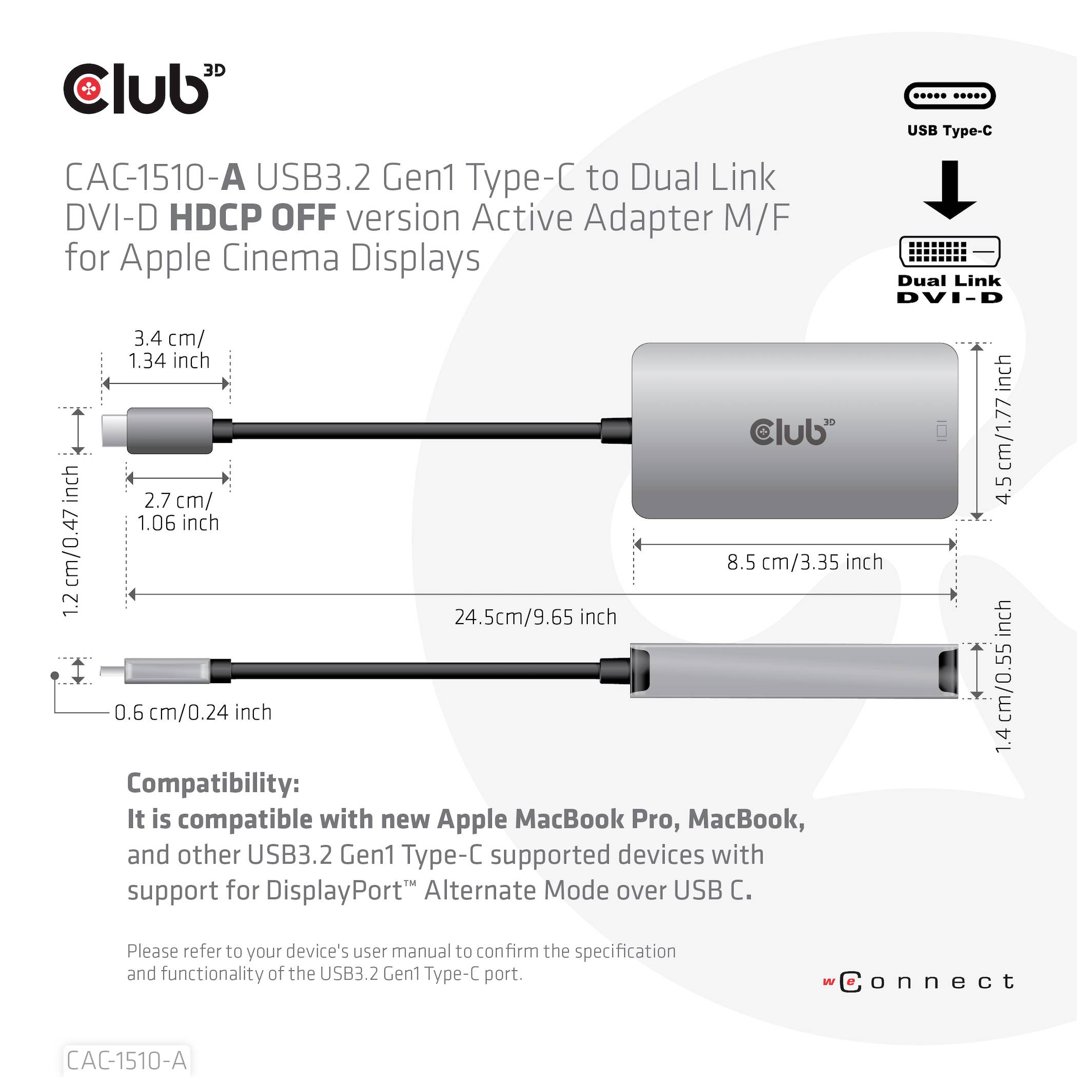 Club3D CAC-1510-A USB-C® / DVI Adapter [1x USB-C® - 1x DVI] Silber 24.5cm