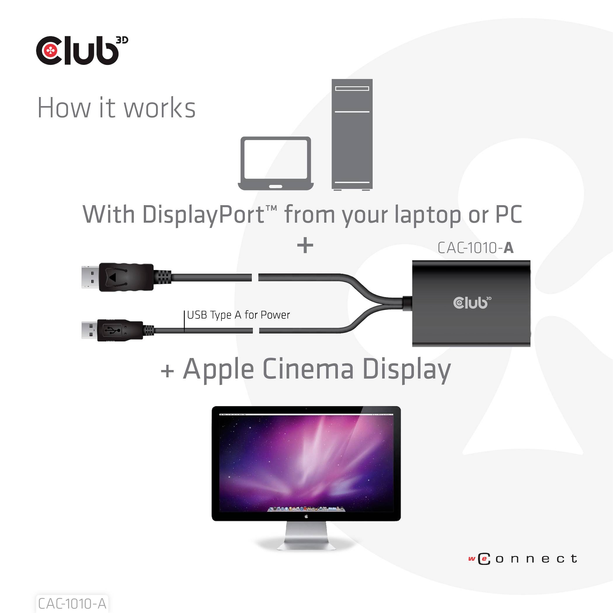 Club3D CAC-1010-A DisplayPort / DVI Adapter [1x DisplayPort Stecker, USB-A - 1x DVI-Buchse 24+1pol.] Schwarz 60cm
