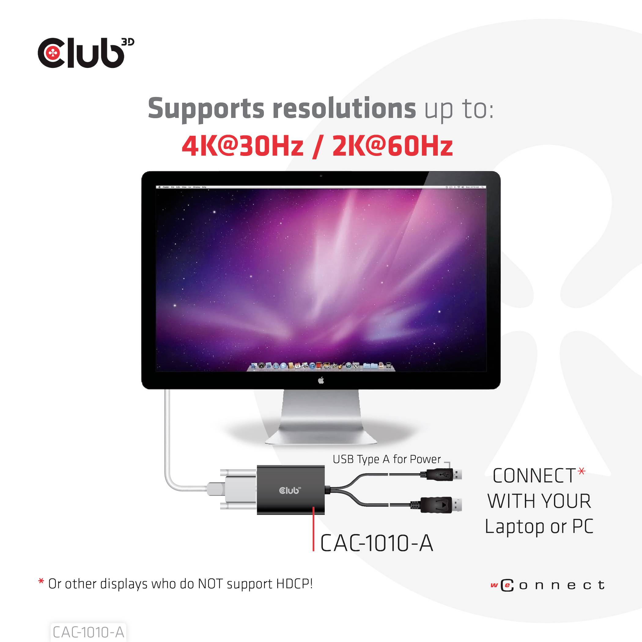 Club3D CAC-1010-A DisplayPort / DVI Adapter [1x DisplayPort Stecker, USB-A - 1x DVI-Buchse 24+1pol.] Schwarz 60cm