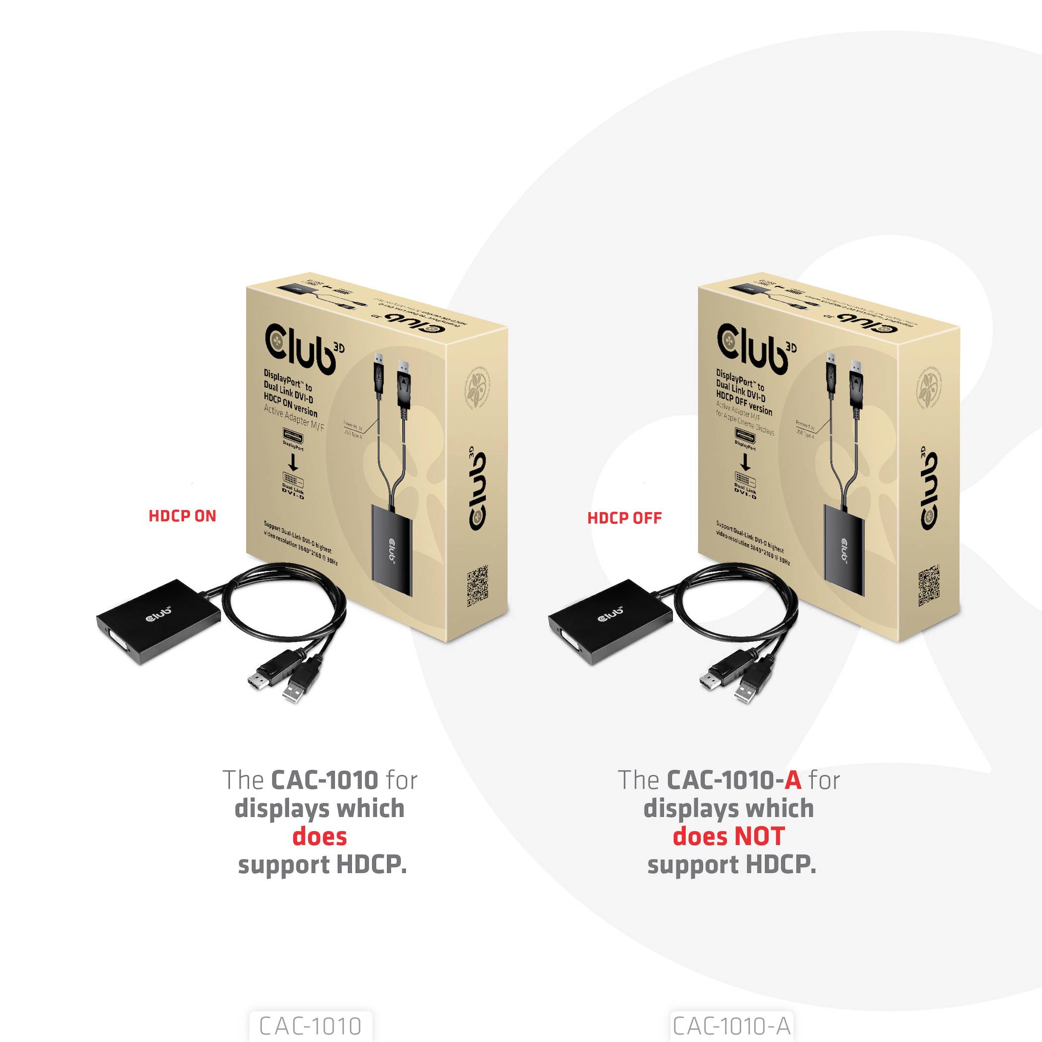 Club3D CAC-1010-A DisplayPort / DVI Adapter [1x DisplayPort Stecker, USB-A - 1x DVI-Buchse 24+1pol.] Schwarz 60cm