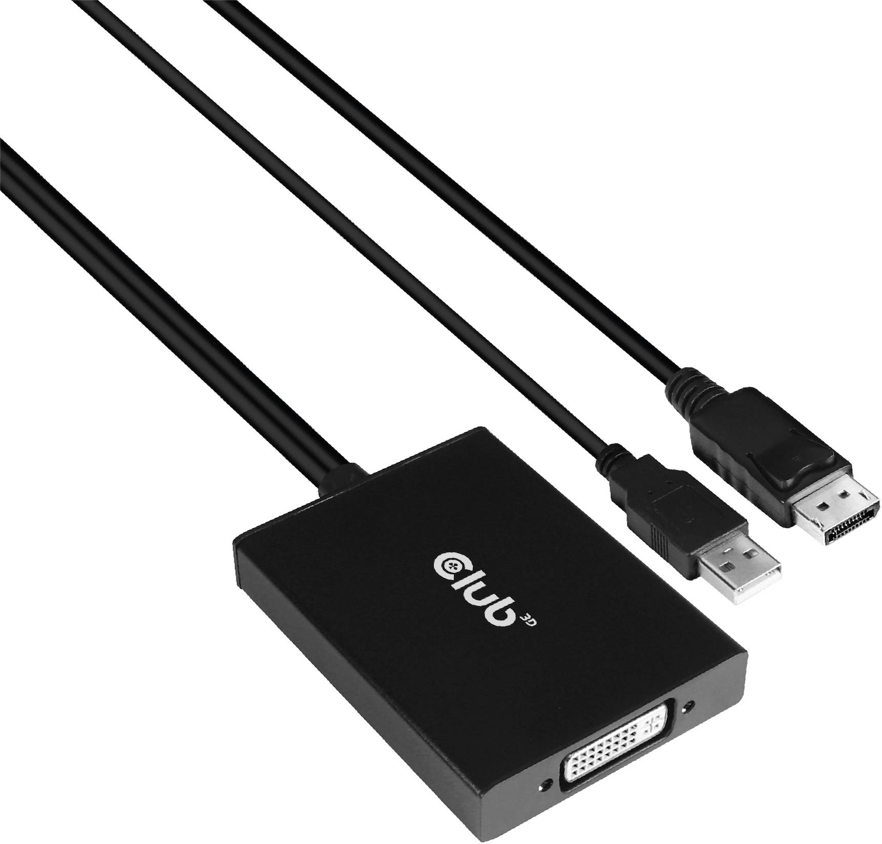 Club3D CAC-1010-A DisplayPort / DVI Adapter [1x DisplayPort Stecker, USB-A - 1x DVI-Buchse 24+1pol.] Schwarz 60cm