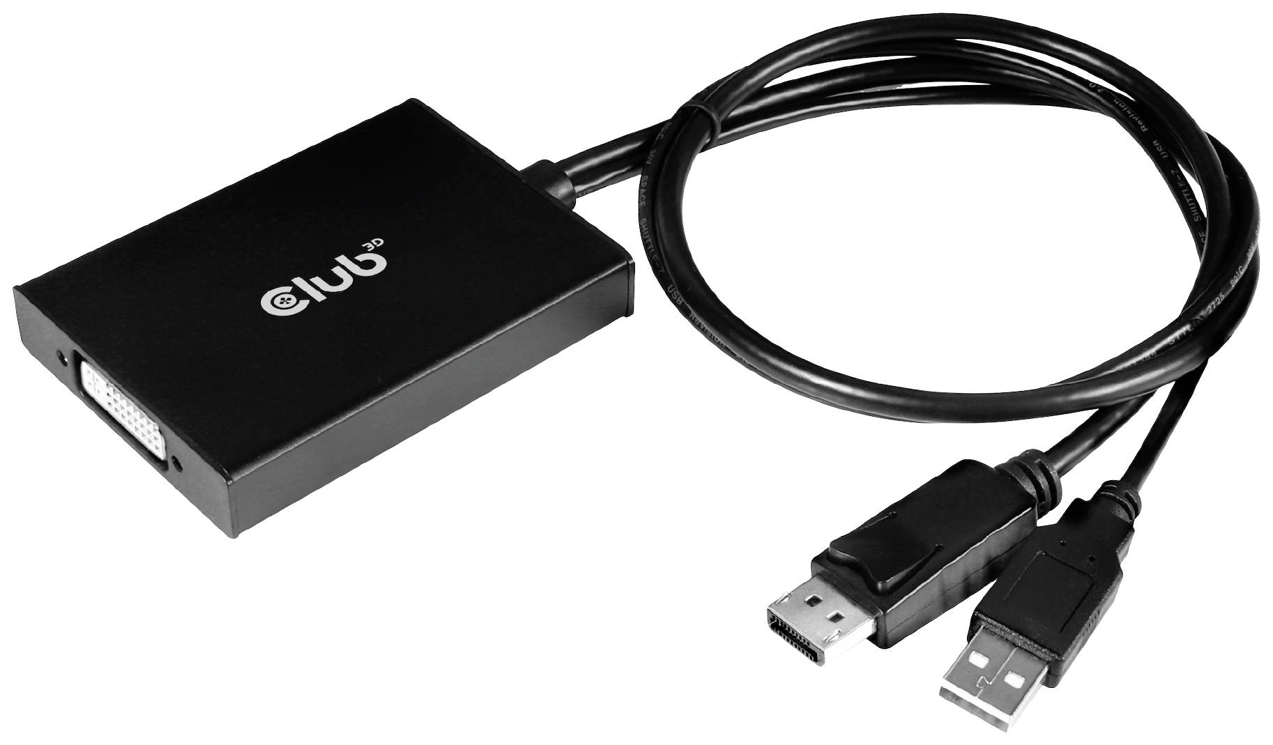 Club3D CAC-1010-A DisplayPort / DVI Adapter [1x DisplayPort Stecker, USB-A - 1x DVI-Buchse 24+1pol.] Schwarz 60cm