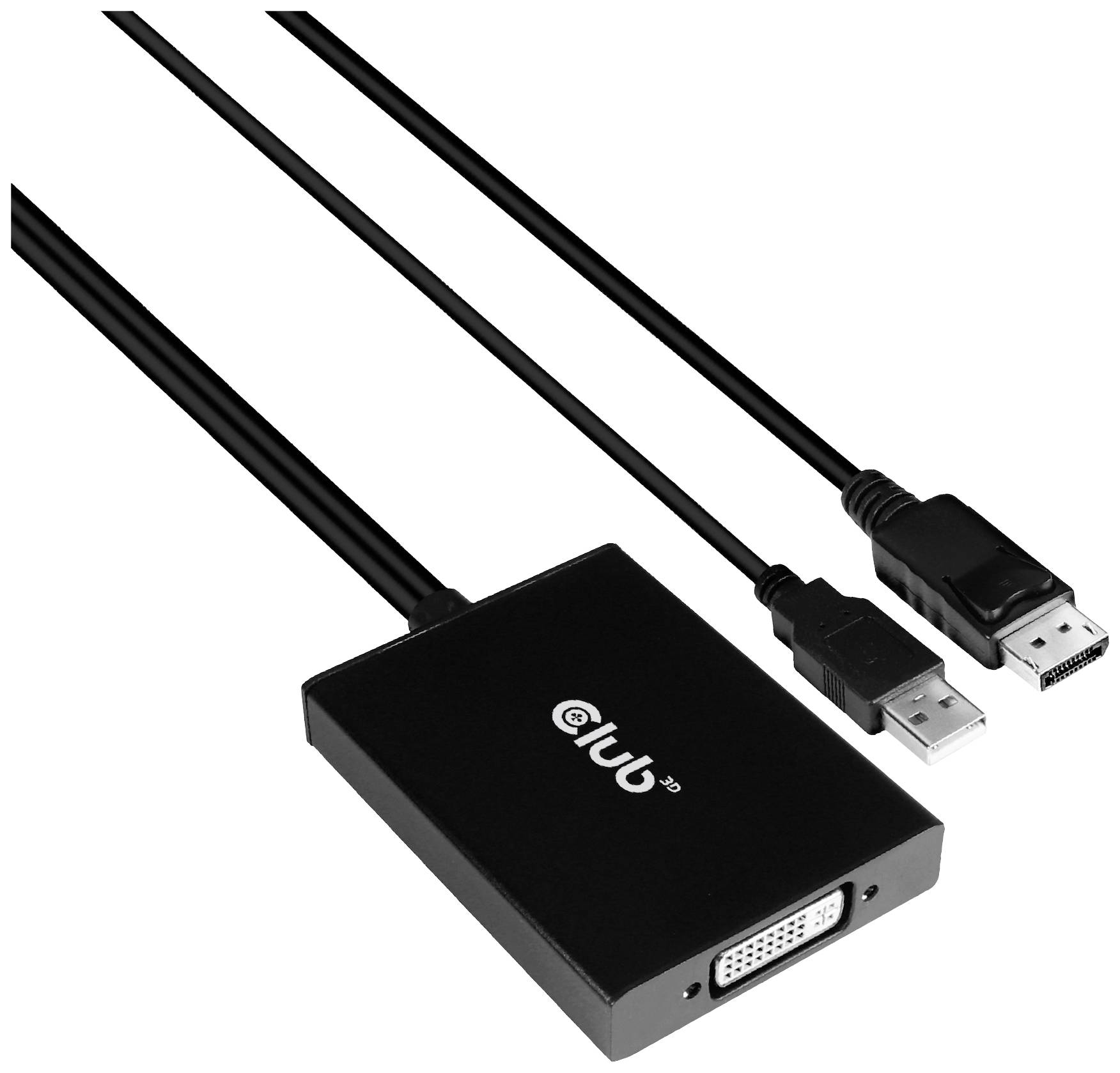 Club3D CAC-1010-A DisplayPort / DVI Adapter [1x DisplayPort Stecker, USB-A - 1x DVI-Buchse 24+1pol.] Schwarz 60cm
