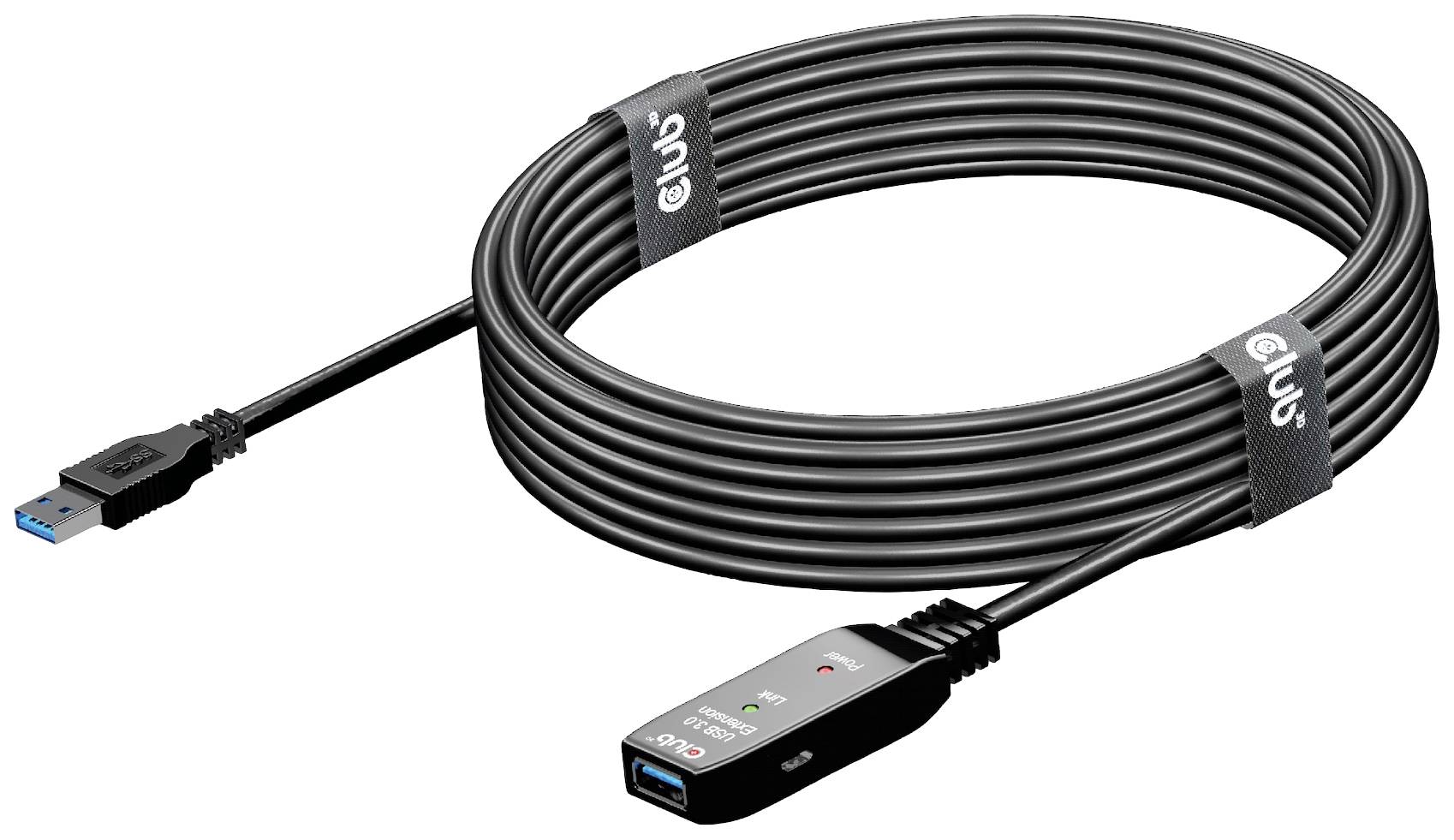 Ein langes USB 3.0-Kabel mit einem integrierten Signalverstärker, geeignet für schnelle Datenübertragung über weite Strecken.