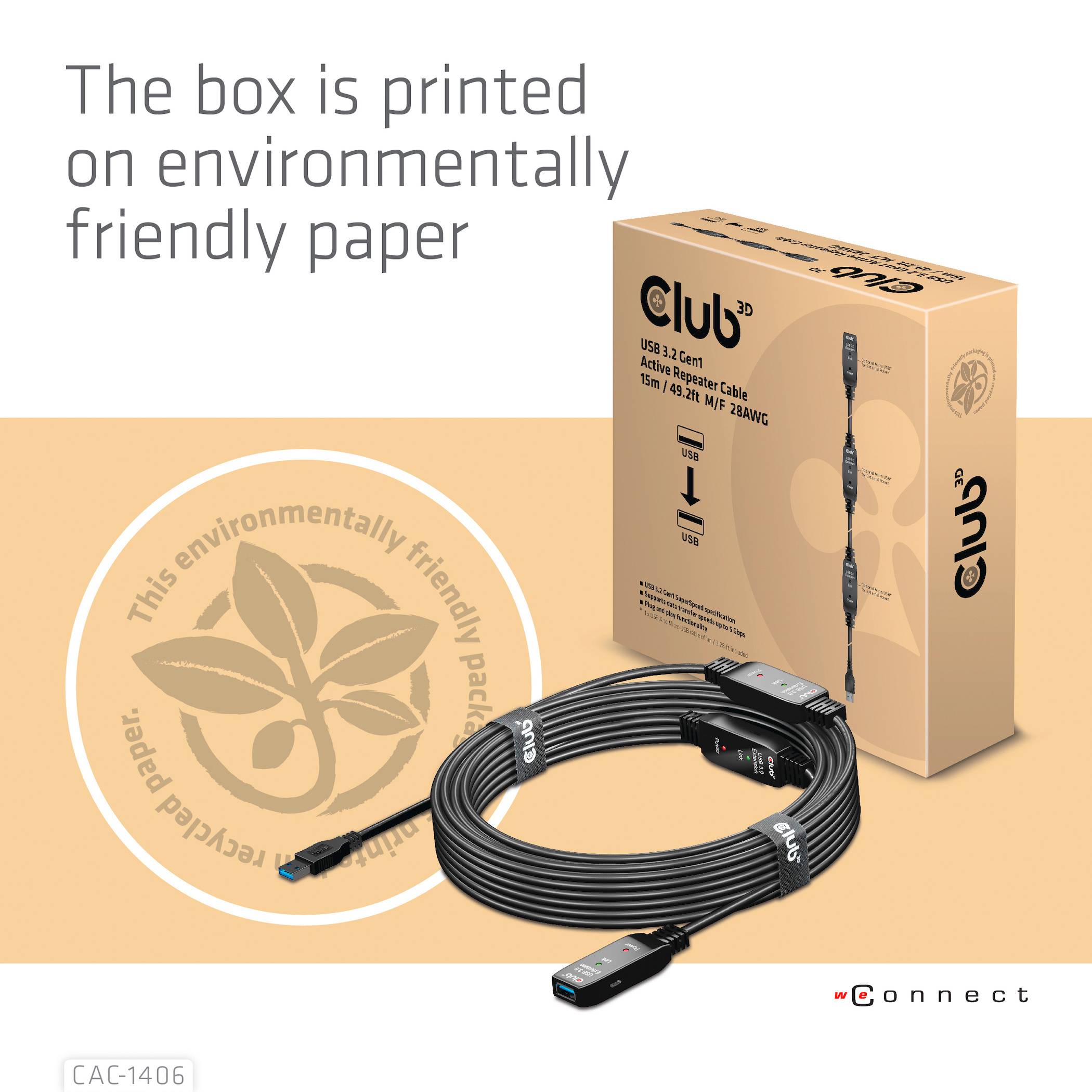 Club3D USB-Kabel USB 3.2 Gen1 15.00m Schwarz CAC-1406