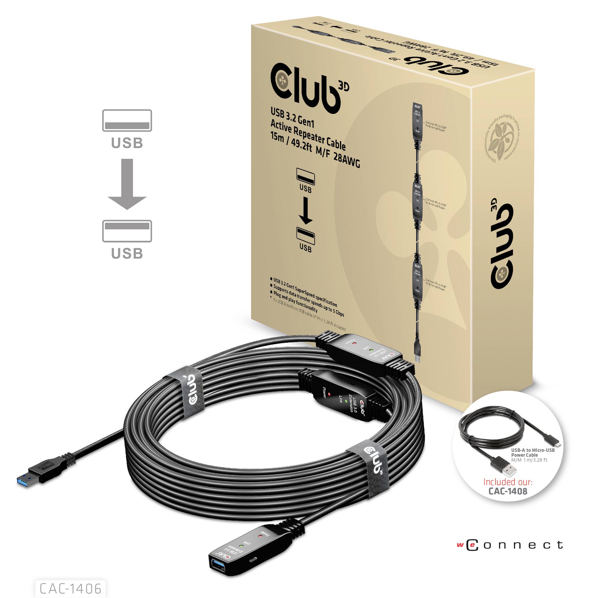 Club3D USB-Kabel USB 3.2 Gen1 15.00m Schwarz CAC-1406