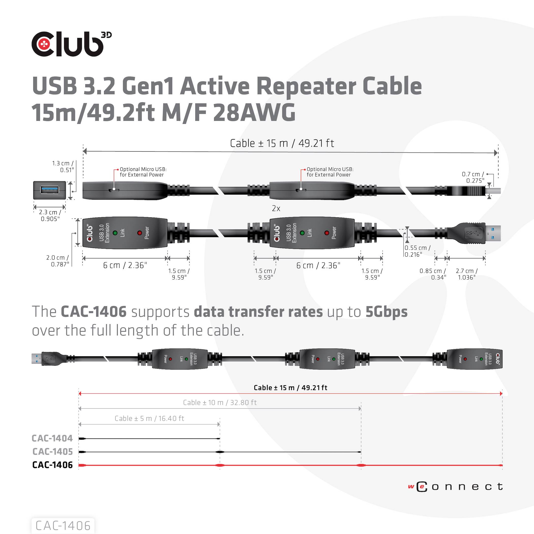 Club3D USB-Kabel USB 3.2 Gen1 15.00m Schwarz CAC-1406