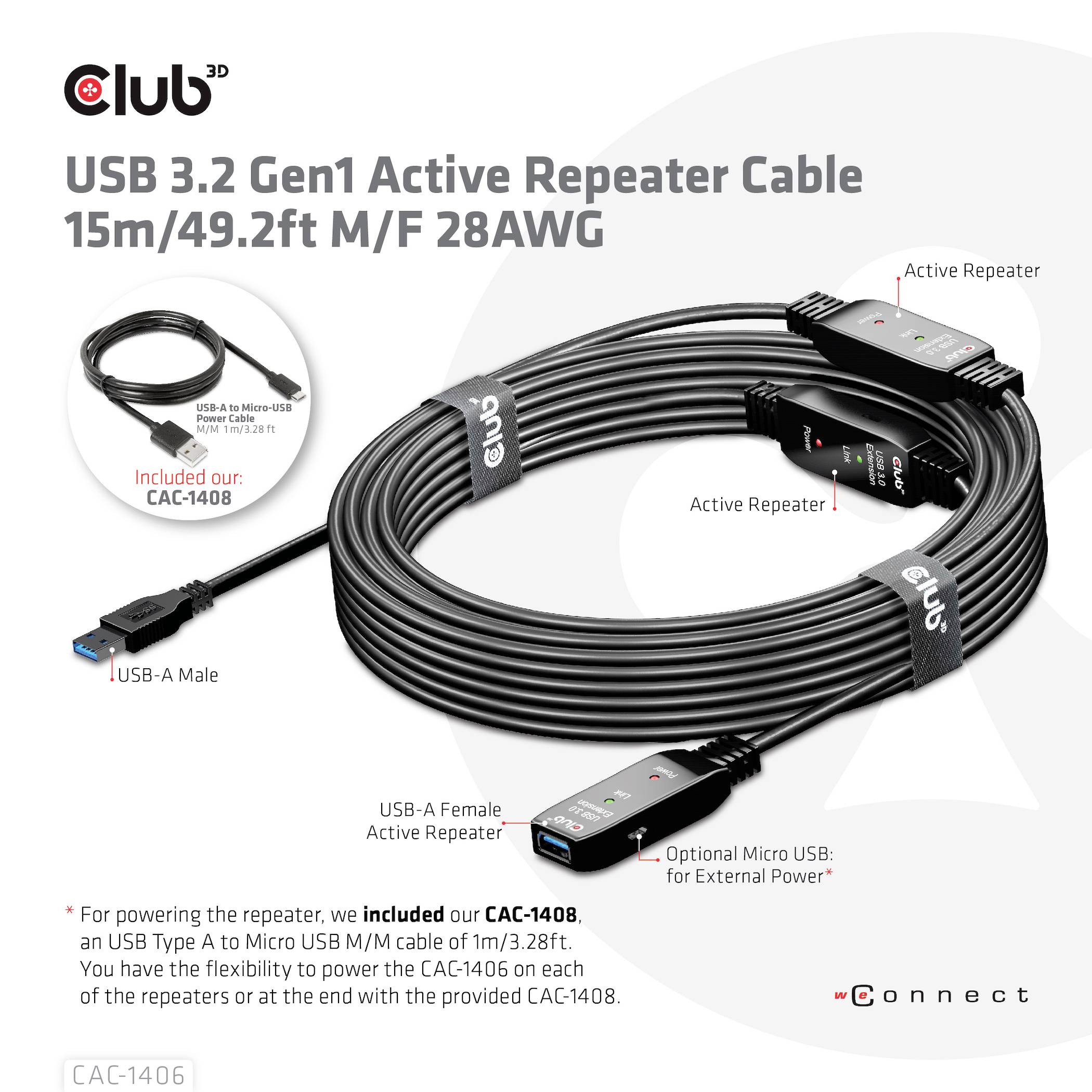 Club3D USB-Kabel USB 3.2 Gen1 15.00m Schwarz CAC-1406