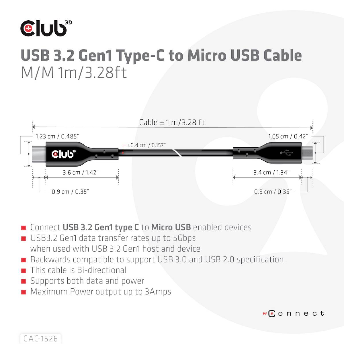 Club3D USB-Kabel USB 3.2 Gen1 USB-C® Stecker, USB-Micro-B Stecker 1.00m Schwarz CAC-1526