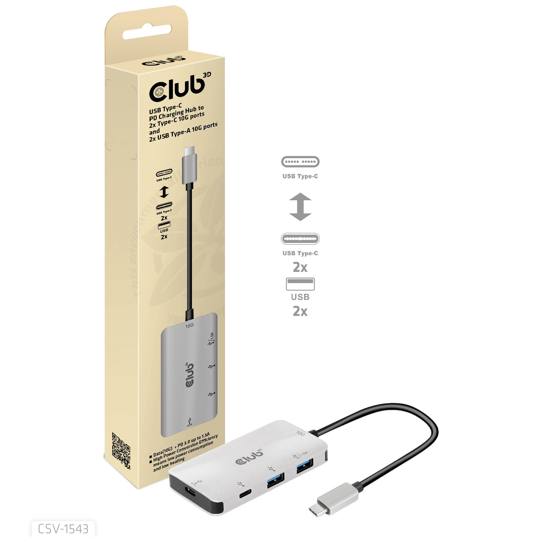Club3D USB 3.2 Gen 1 (USB 3.0) Adapter [1x USB-C® Stecker - 2x USB-C®, USB 3.2 Gen 2 (USB 3.1)] Adapter USB 3.1 Typ C