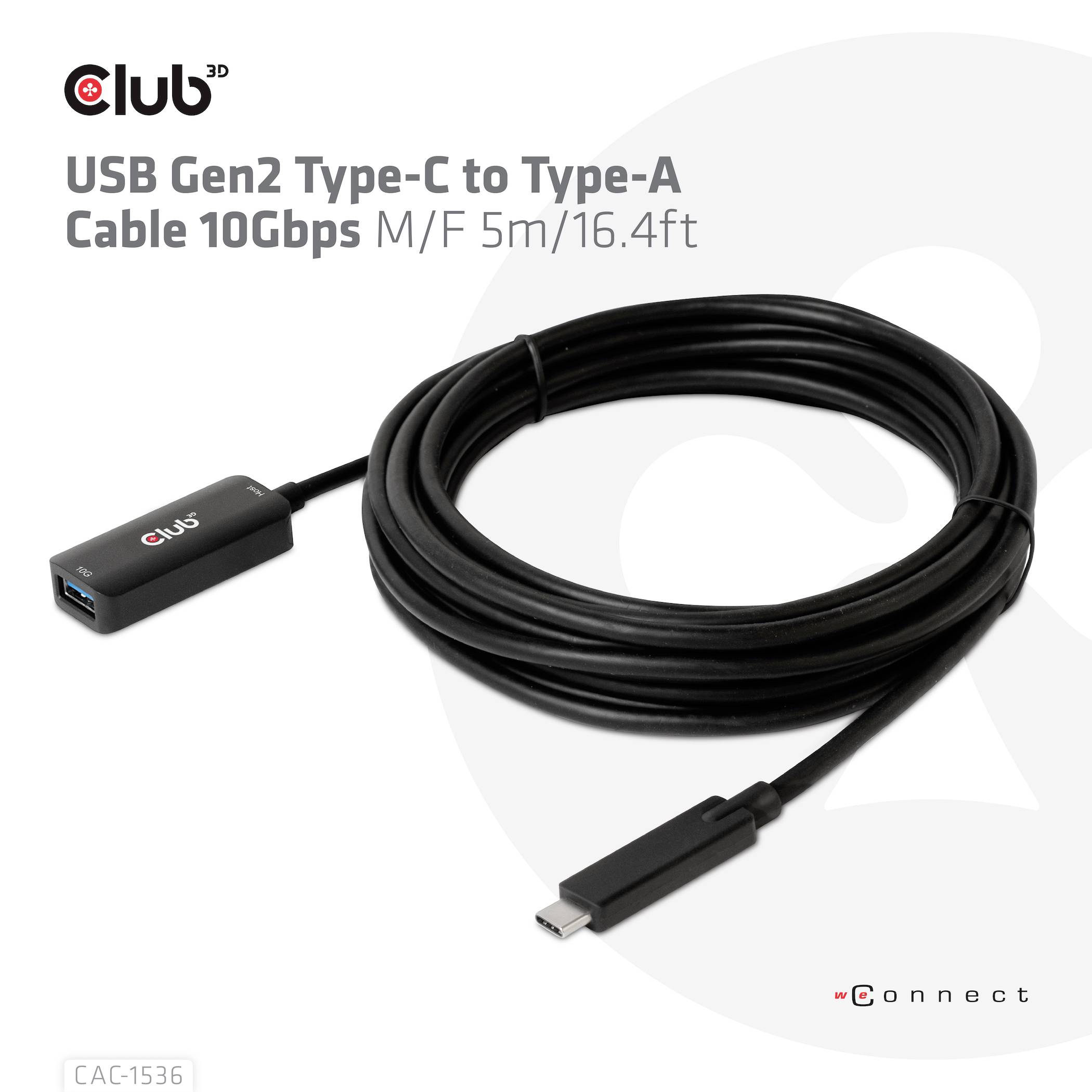 Club3D USB-Kabel USB 3.2 Gen2 USB-C® Stecker, USB-B Buchse 5.00m Schwarz CAC-1536