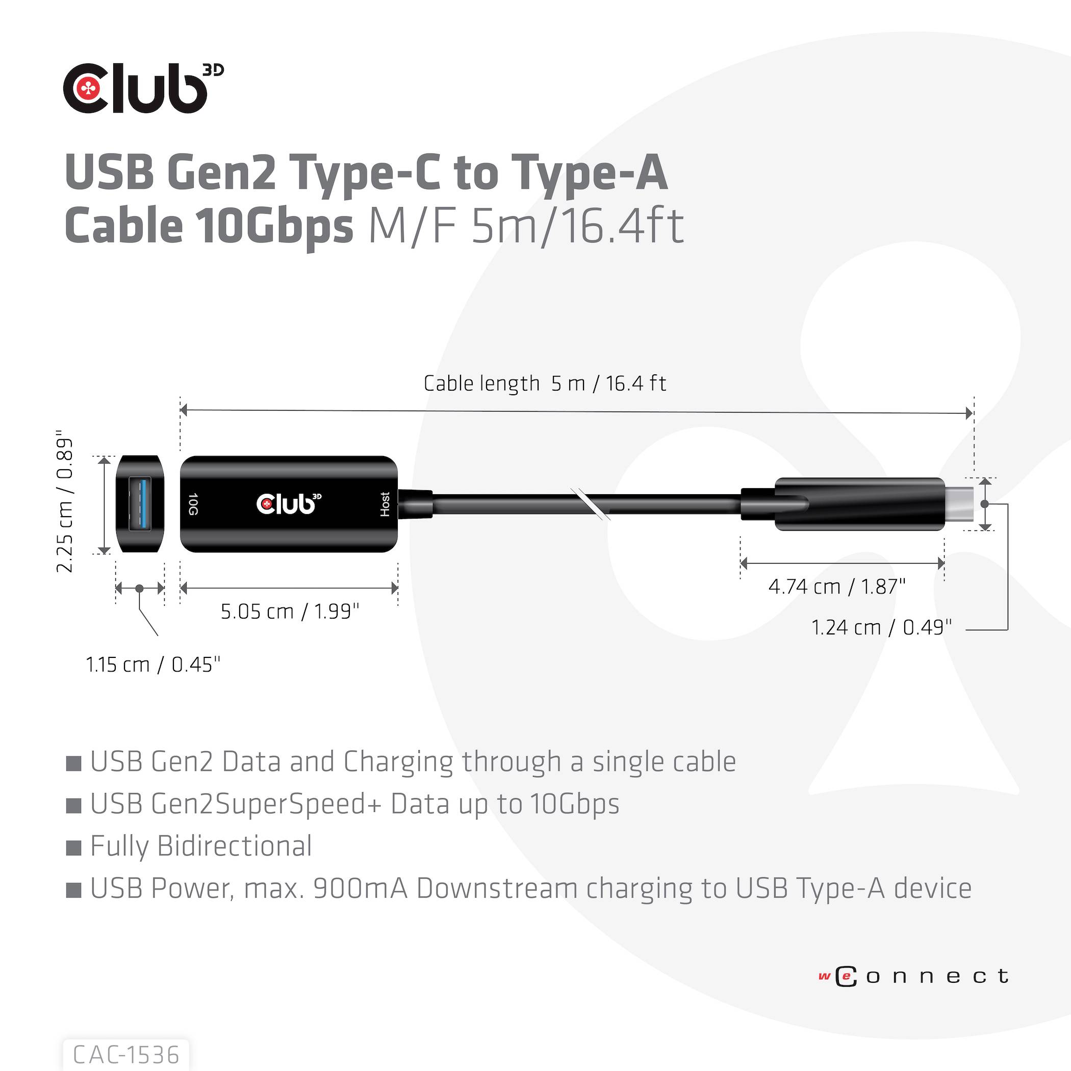 Club3D USB-Kabel USB 3.2 Gen2 USB-C® Stecker, USB-B Buchse 5.00m Schwarz CAC-1536