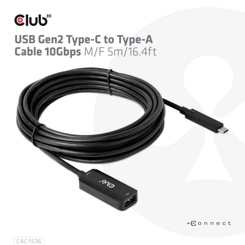 Club3D USB-Kabel USB 3.2 Gen2 USB-C® Stecker, USB-B Buchse 5.00m Schwarz CAC-1536
