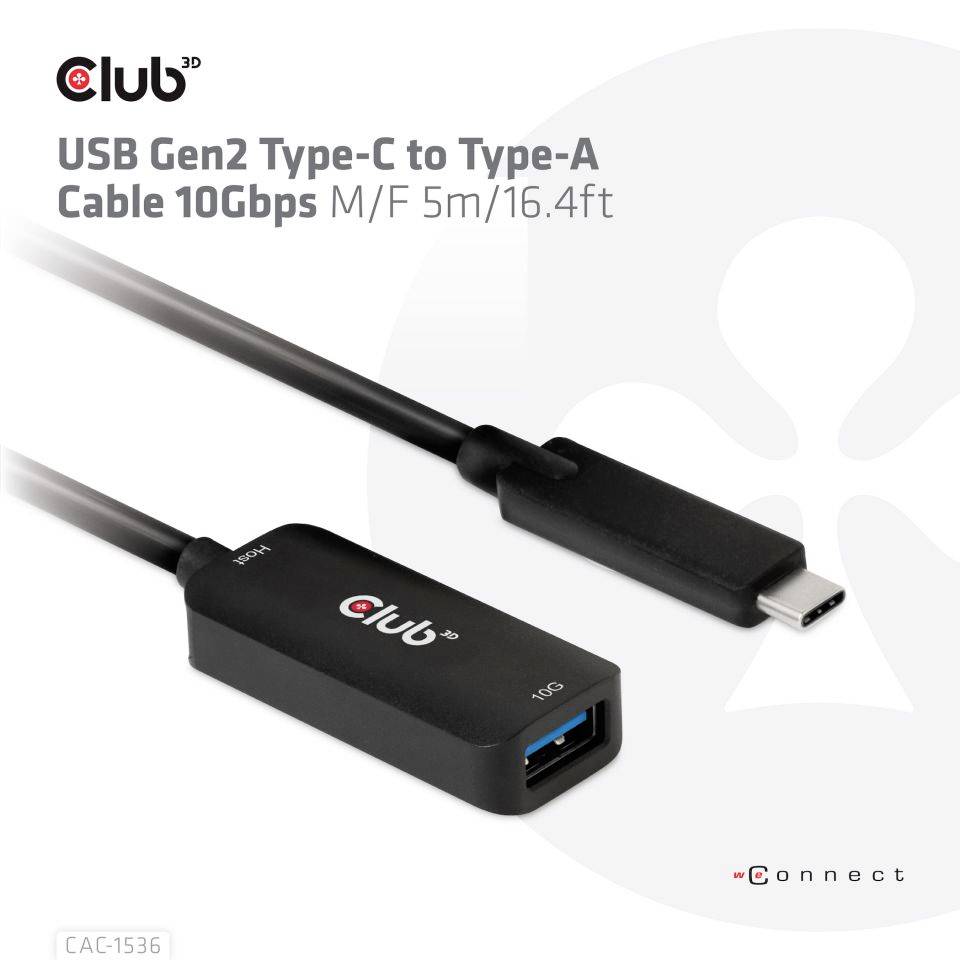 Club3D USB-Kabel USB 3.2 Gen2 USB-C® Stecker, USB-B Buchse 5.00m Schwarz CAC-1536