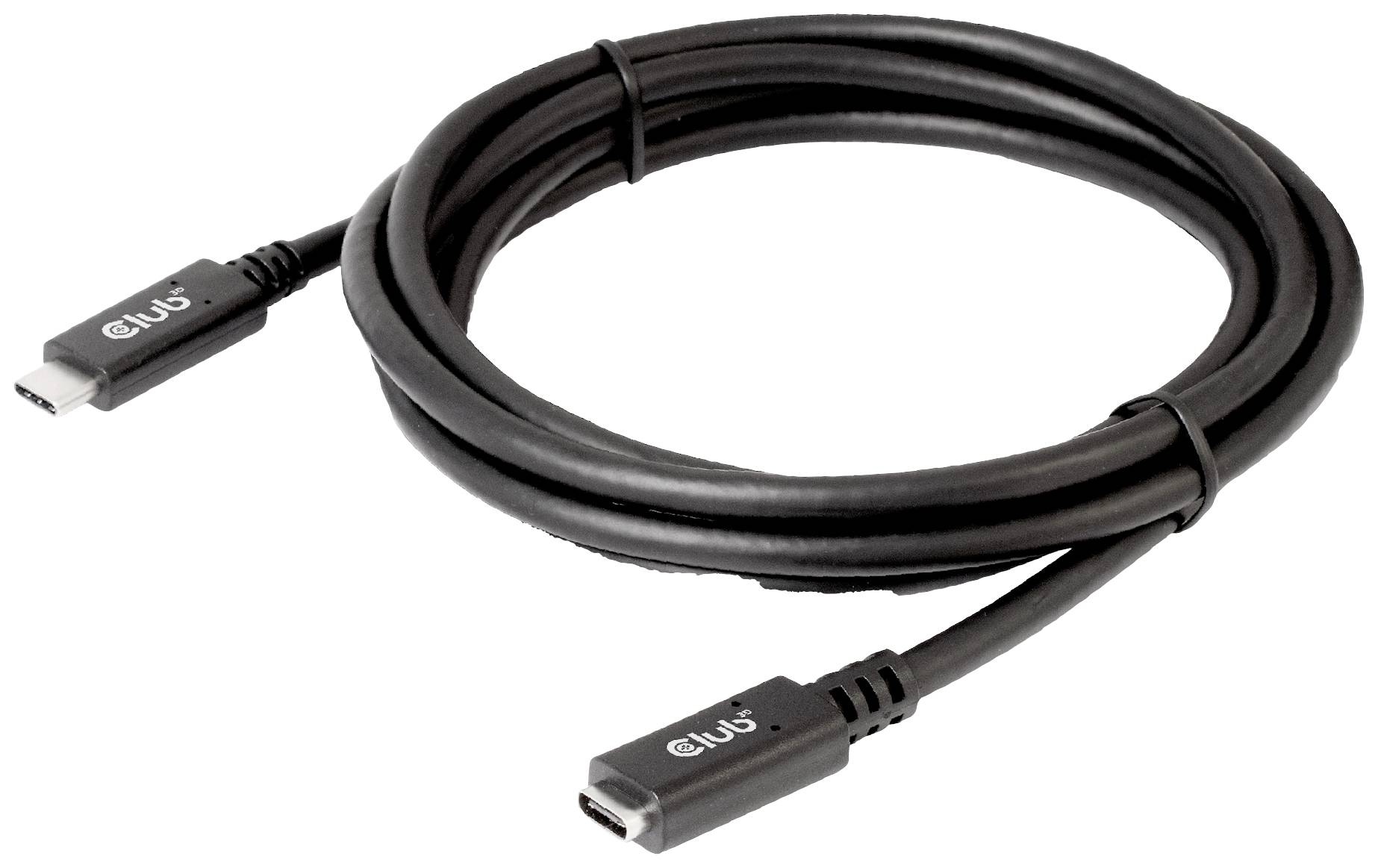 Ein schwarzes USB-C-Kabel mit beidseitigen Anschlüssen, gewickelt und bereit zur Verwendung für Datentransfer oder Ladezwecke.