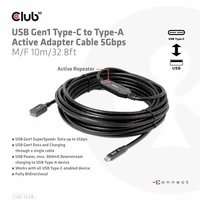 Club3D USB-Adapter USB 3.2 Gen1 (USB 3.0 / USB 3.1 Gen1) USB-C® Stecker, USB-A Buchse 10.00m Schwarz CAC-1538 Club3D USB-Adapter USB 3.2 Gen1 (USB 3.0 / USB 3.1 Gen1) USB-C® Stecker, USB-A Buchse 10.00m Schwarz CAC-1538