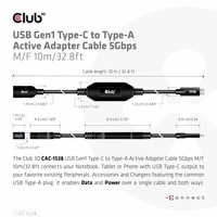 Club3D USB-Adapter USB 3.2 Gen1 (USB 3.0 / USB 3.1 Gen1) USB-C® Stecker, USB-A Buchse 10.00m Schwarz CAC-1538 Club3D USB-Adapter USB 3.2 Gen1 (USB 3.0 / USB 3.1 Gen1) USB-C® Stecker, USB-A Buchse 10.00m Schwarz CAC-1538