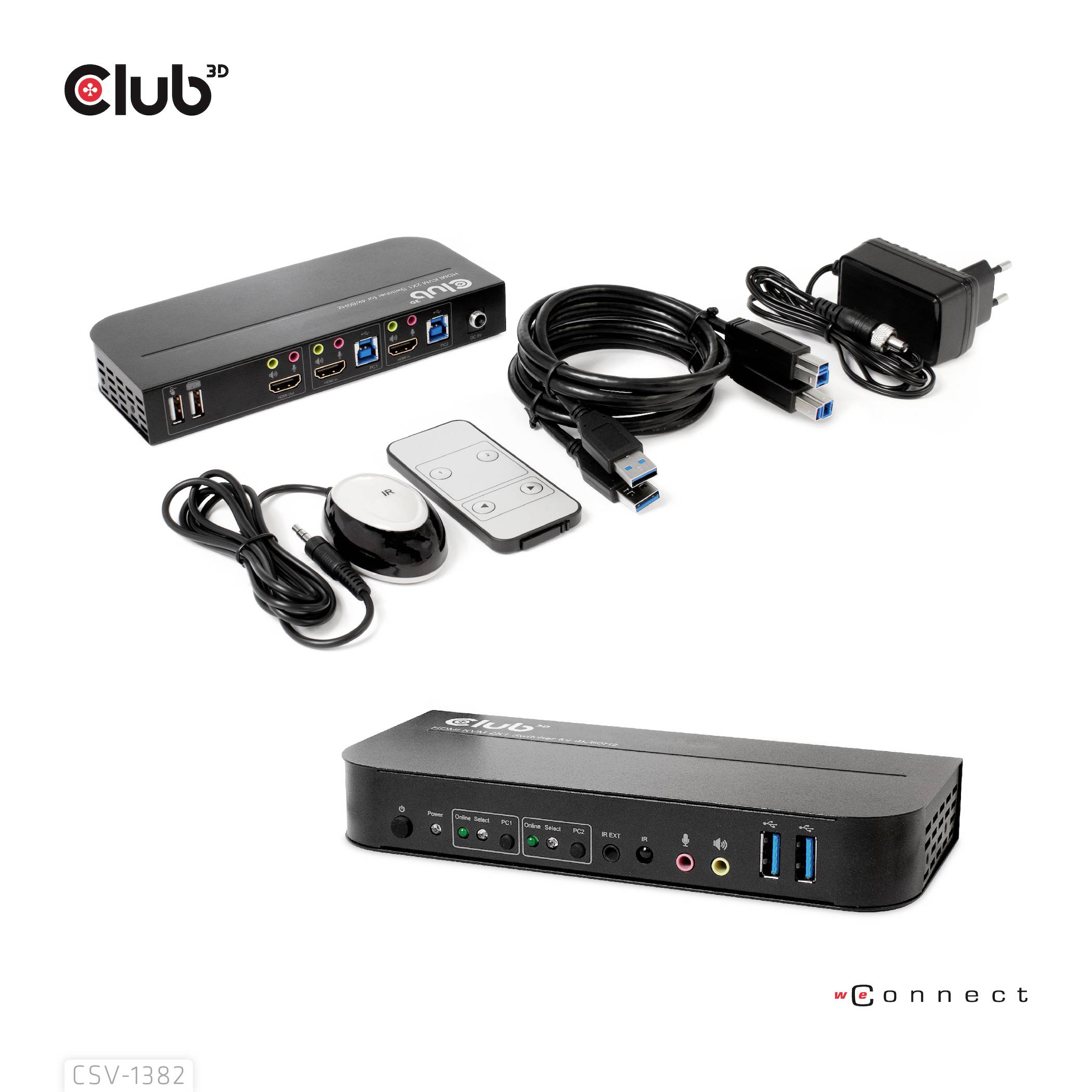 Club3D KVM Switch 4K60Hz KVM-Umschalter HDMI Fernbedienung 4096 x 2160 Pixel