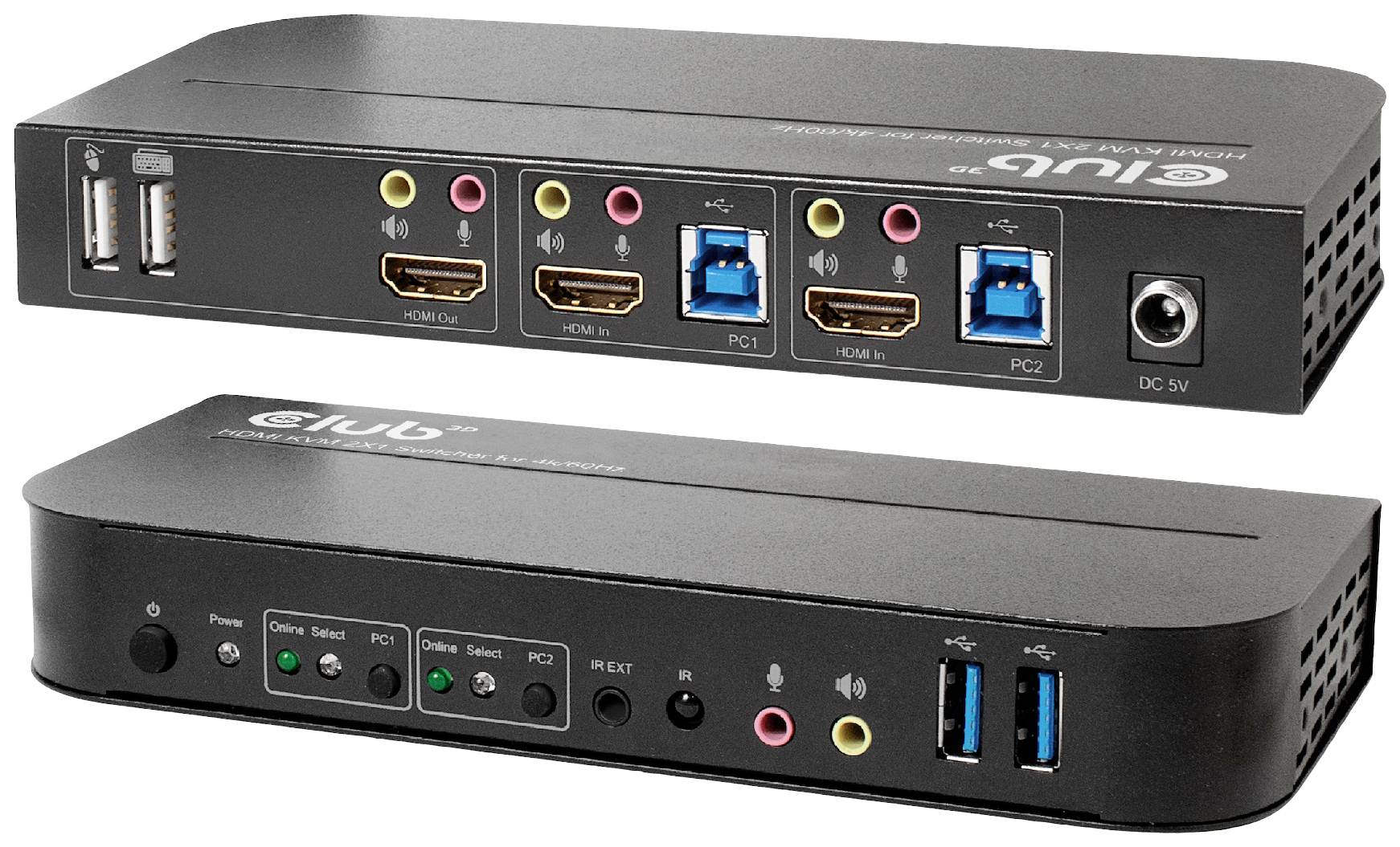 Club3D KVM Switch 4K60Hz KVM-Umschalter HDMI Fernbedienung 4096 x 2160 Pixel