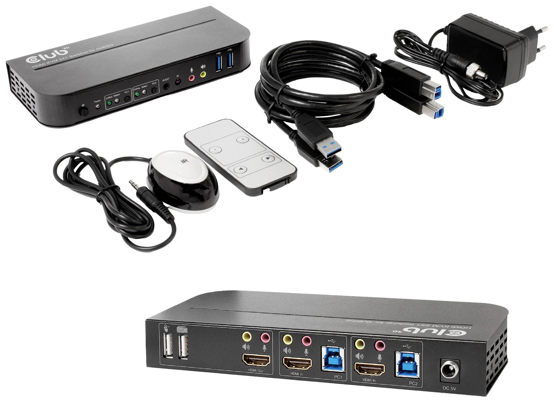 Club3D KVM Switch 4K60Hz KVM-Umschalter HDMI Fernbedienung 4096 x 2160 Pixel