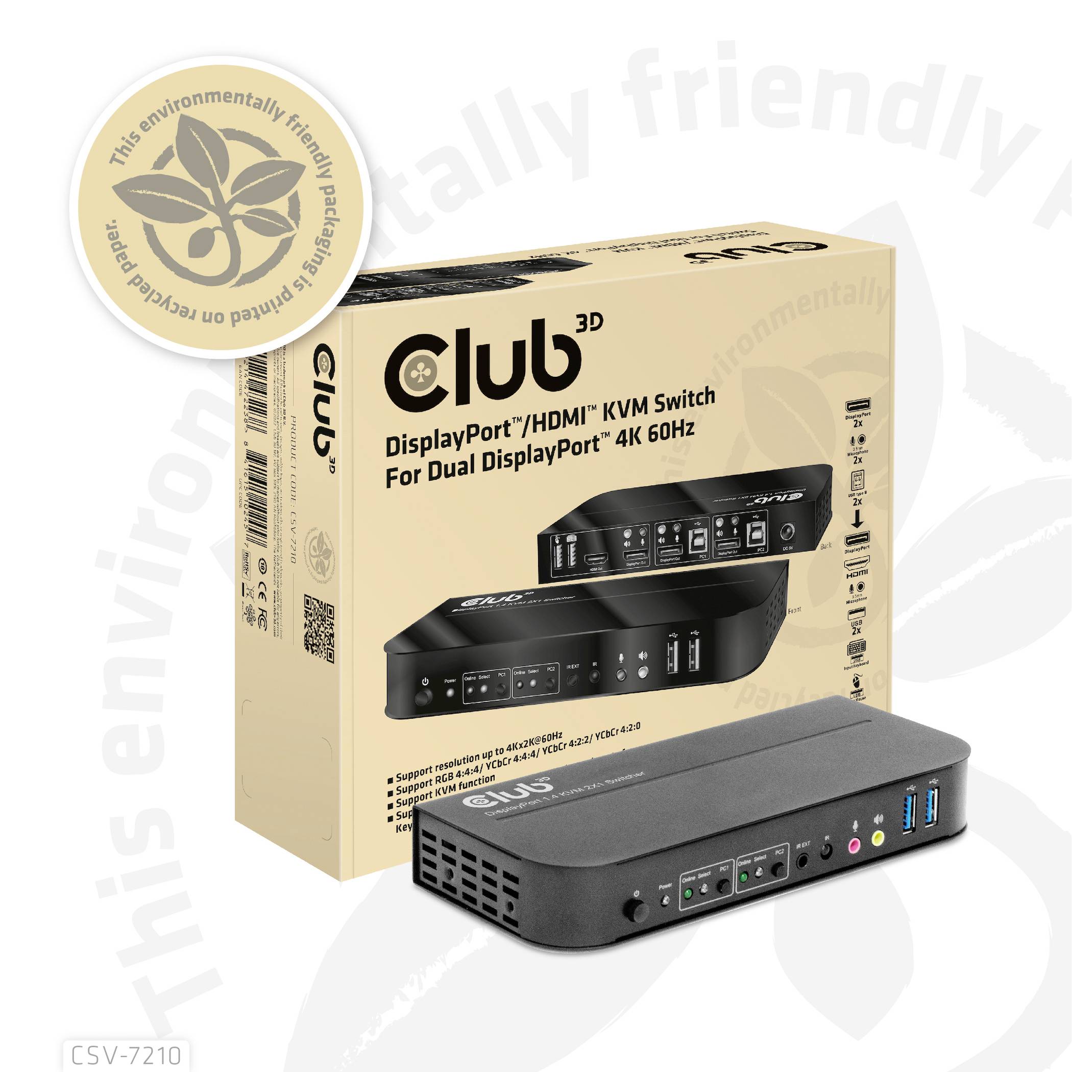 Club3D KVM Switch 4K60Hz KVM-Umschalter HDMI Fernbedienung 4096 x 2160 Pixel