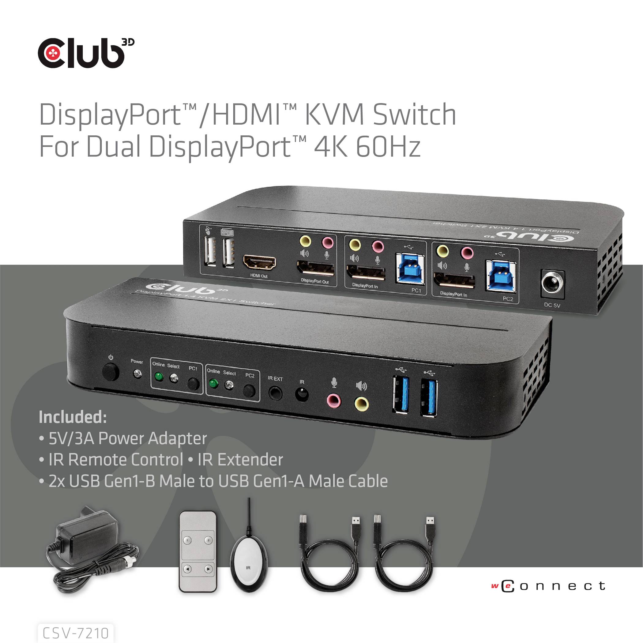 Club3D KVM Switch 4K60Hz KVM-Umschalter HDMI Fernbedienung 4096 x 2160 Pixel