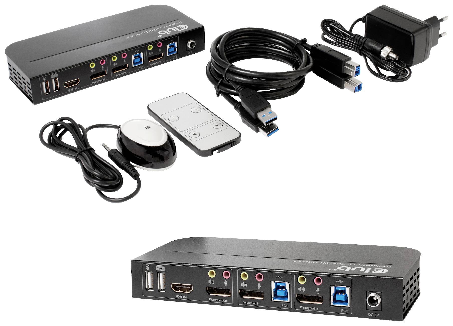 Club3D KVM Switch 4K60Hz KVM-Umschalter HDMI Fernbedienung 4096 x 2160 Pixel