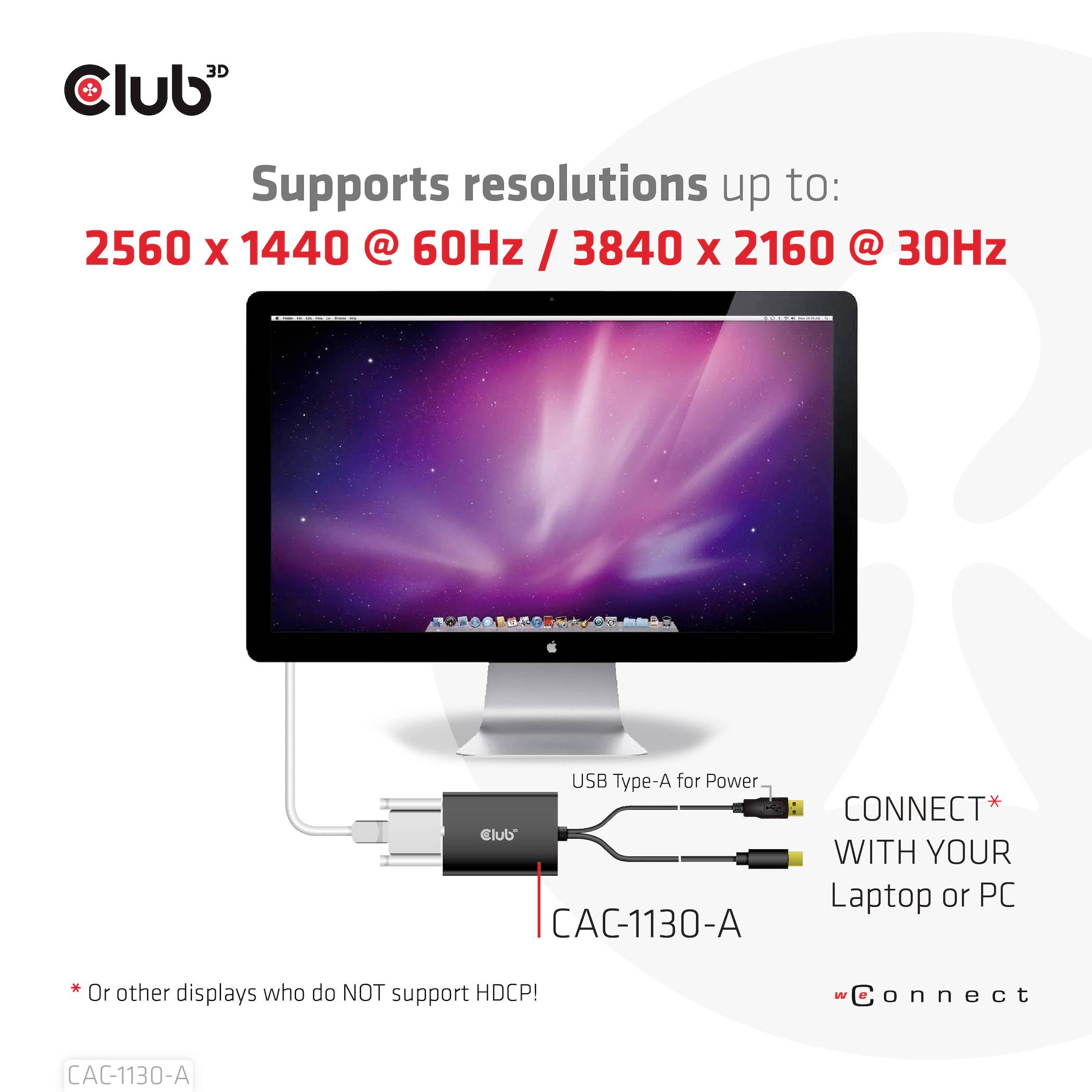 Club3D CAC-1130-A Mini-DisplayPort / DVI Adapter [1x Mini DisplayPort, USB-A - 1x DVI] Schwarz 60cm