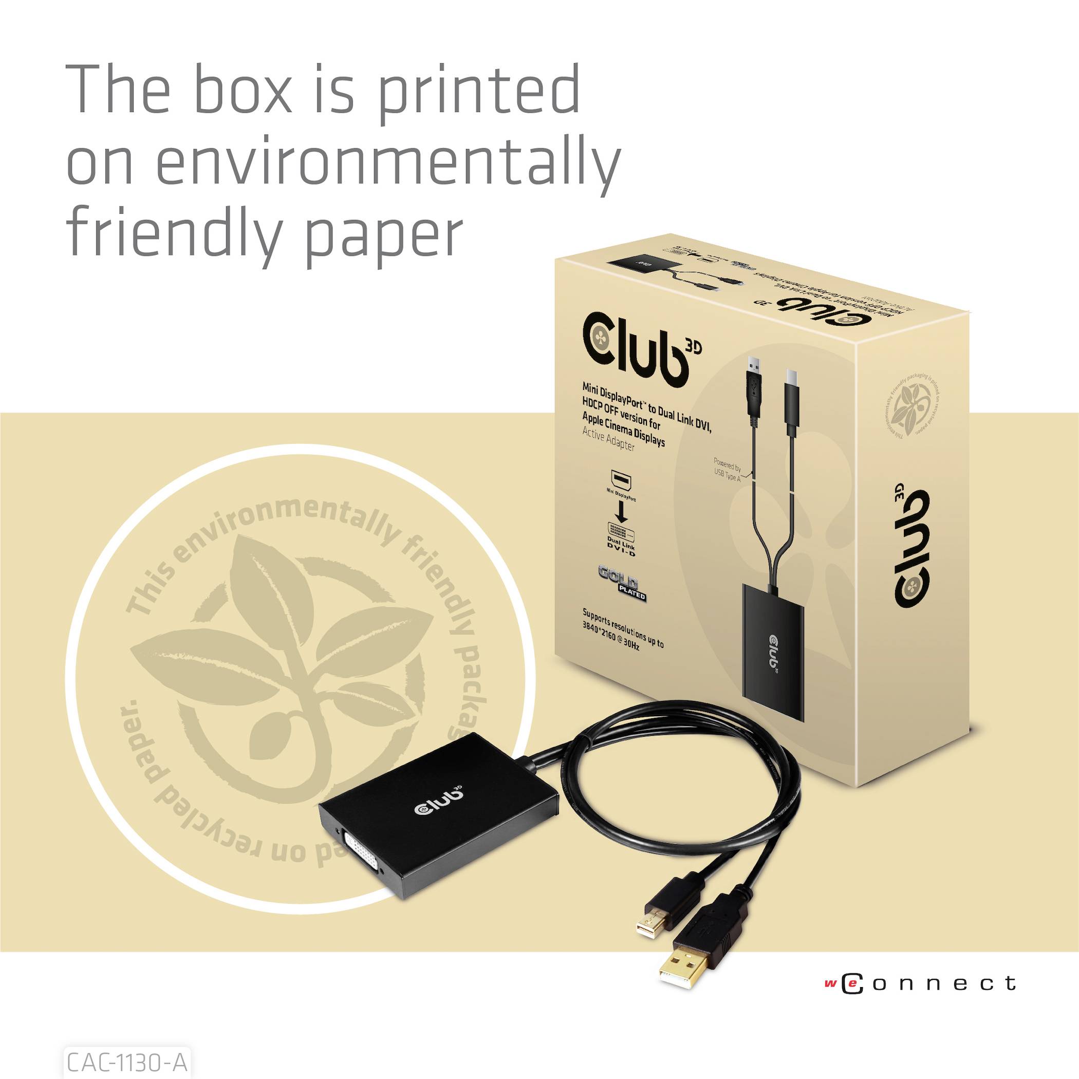 Club3D CAC-1130-A Mini-DisplayPort / DVI Adapter [1x Mini DisplayPort, USB-A - 1x DVI] Schwarz 60cm