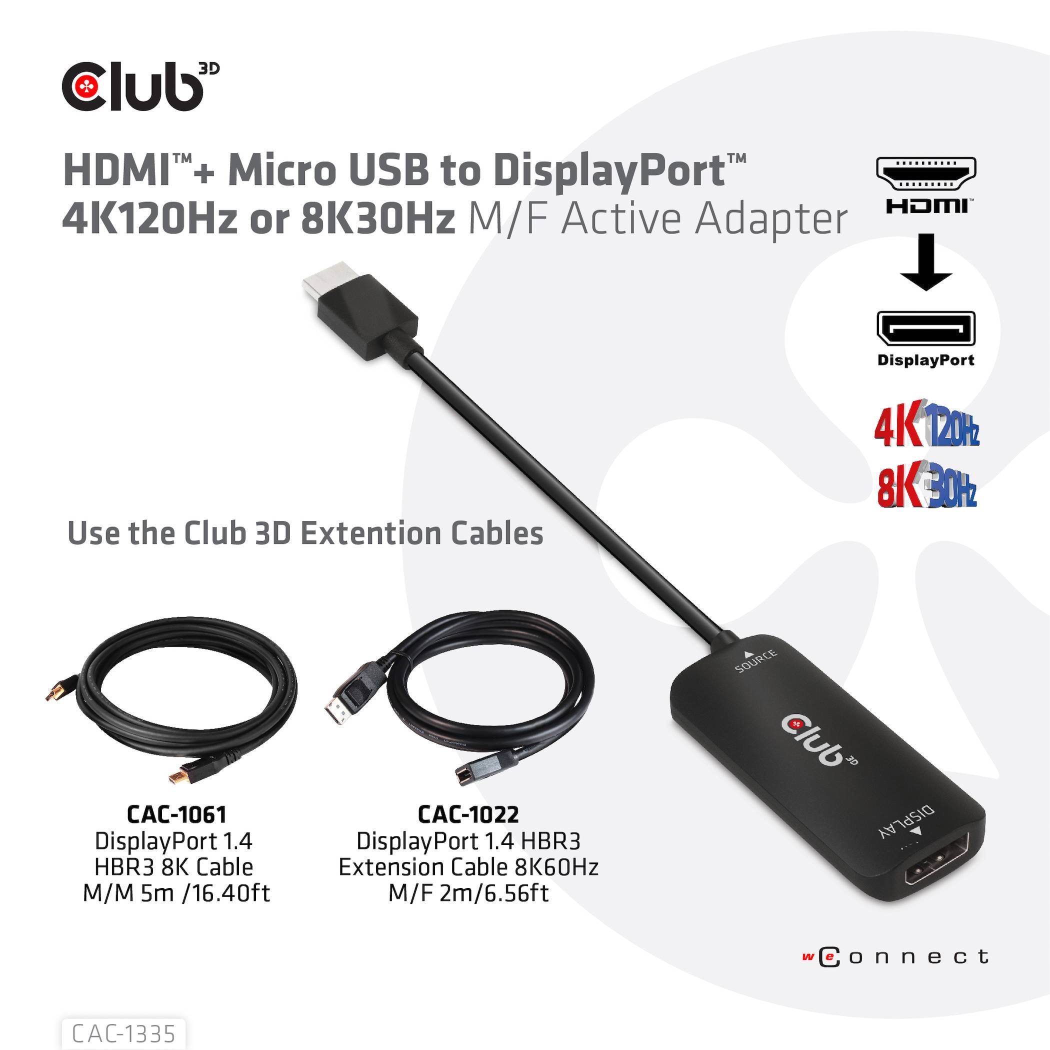 Club3D USB Adapter [1x HDMI-Stecker - 1x DisplayPort Buchse] Adapter HDMI + MicroUSB - DP 4 1m