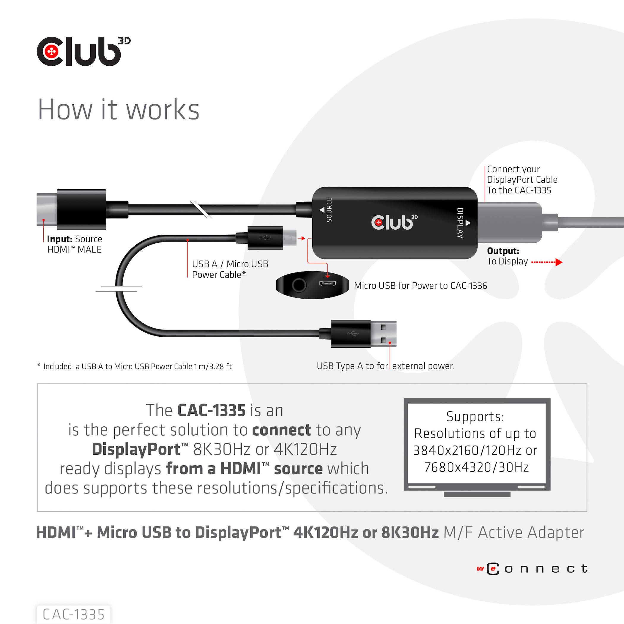 Club3D USB Adapter [1x HDMI-Stecker - 1x DisplayPort Buchse] Adapter HDMI + MicroUSB - DP 4 1m