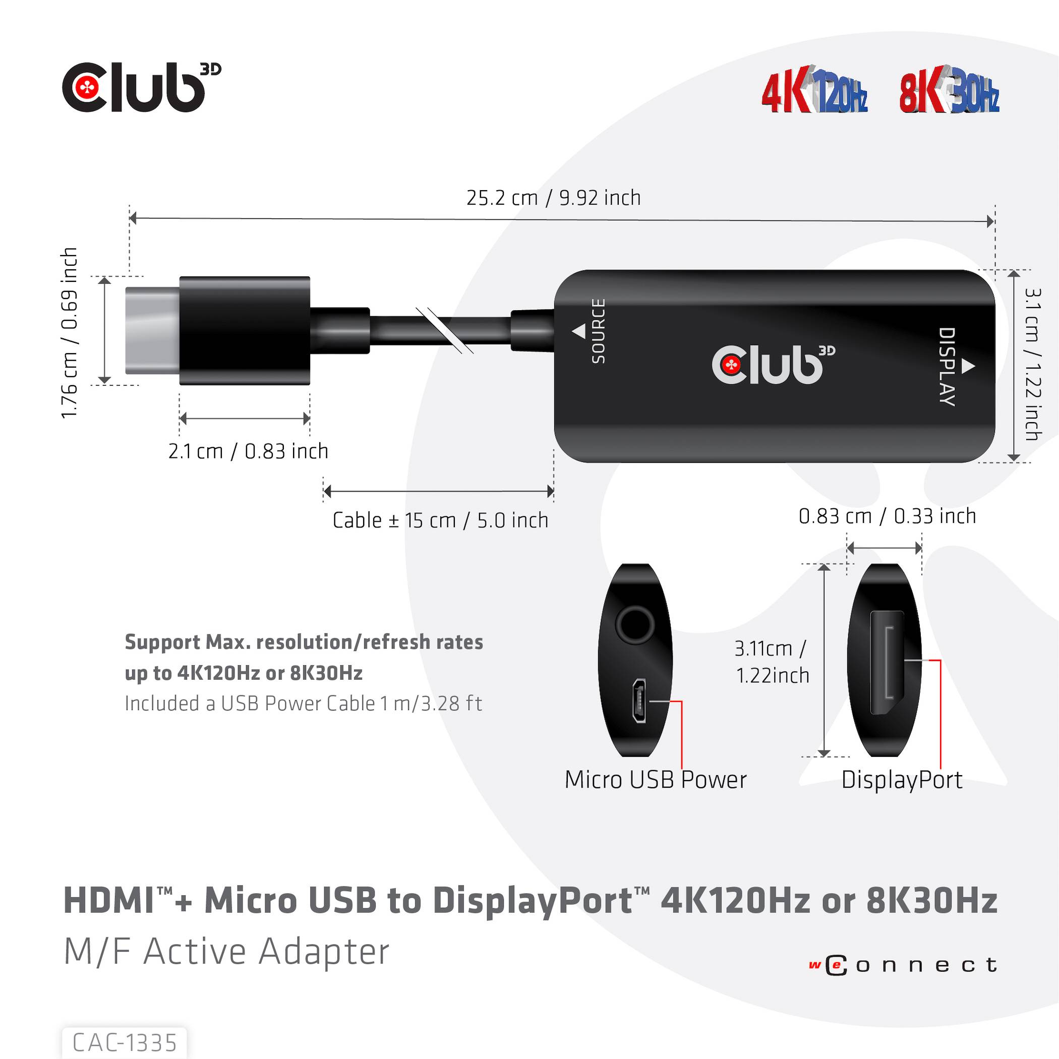 Club3D USB Adapter [1x HDMI-Stecker - 1x DisplayPort Buchse] Adapter HDMI + MicroUSB - DP 4 1m