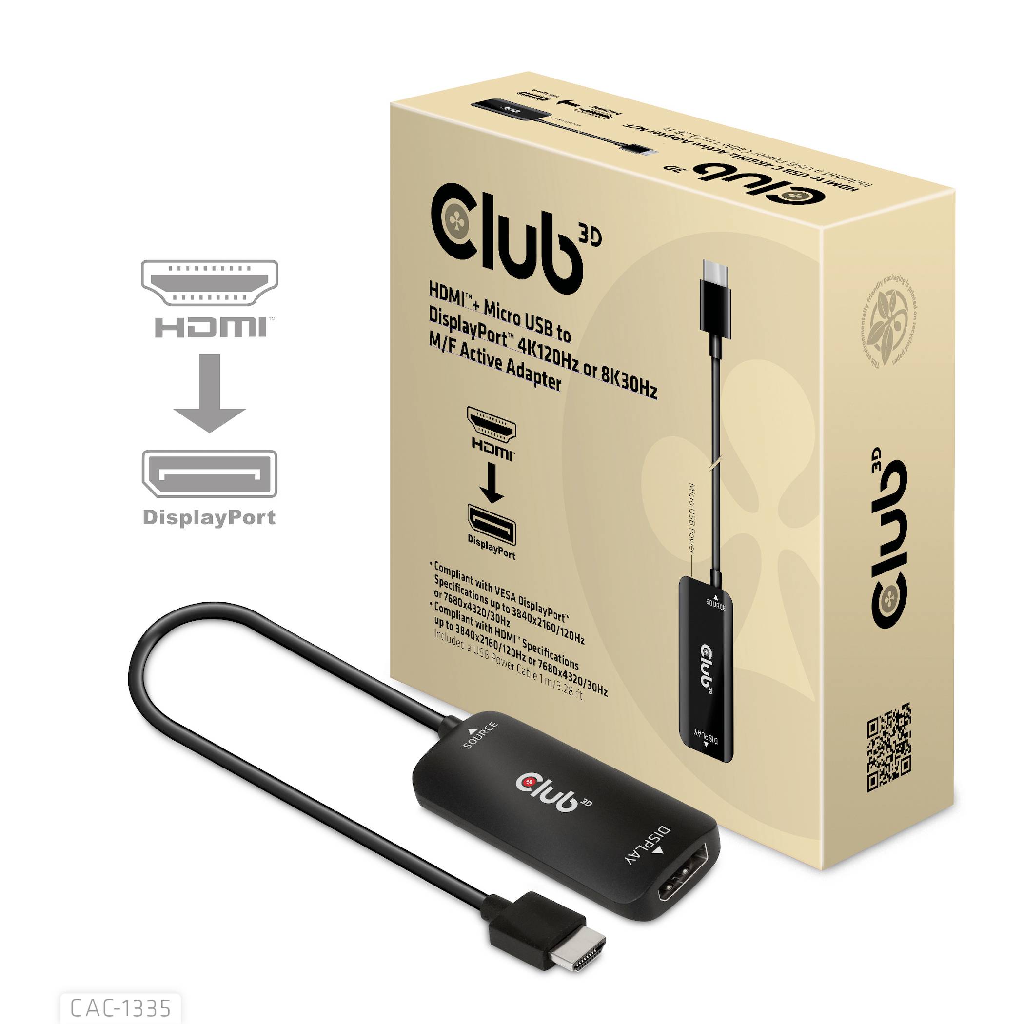Club3D USB Adapter [1x HDMI-Stecker - 1x DisplayPort Buchse] Adapter HDMI + MicroUSB - DP 4 1m