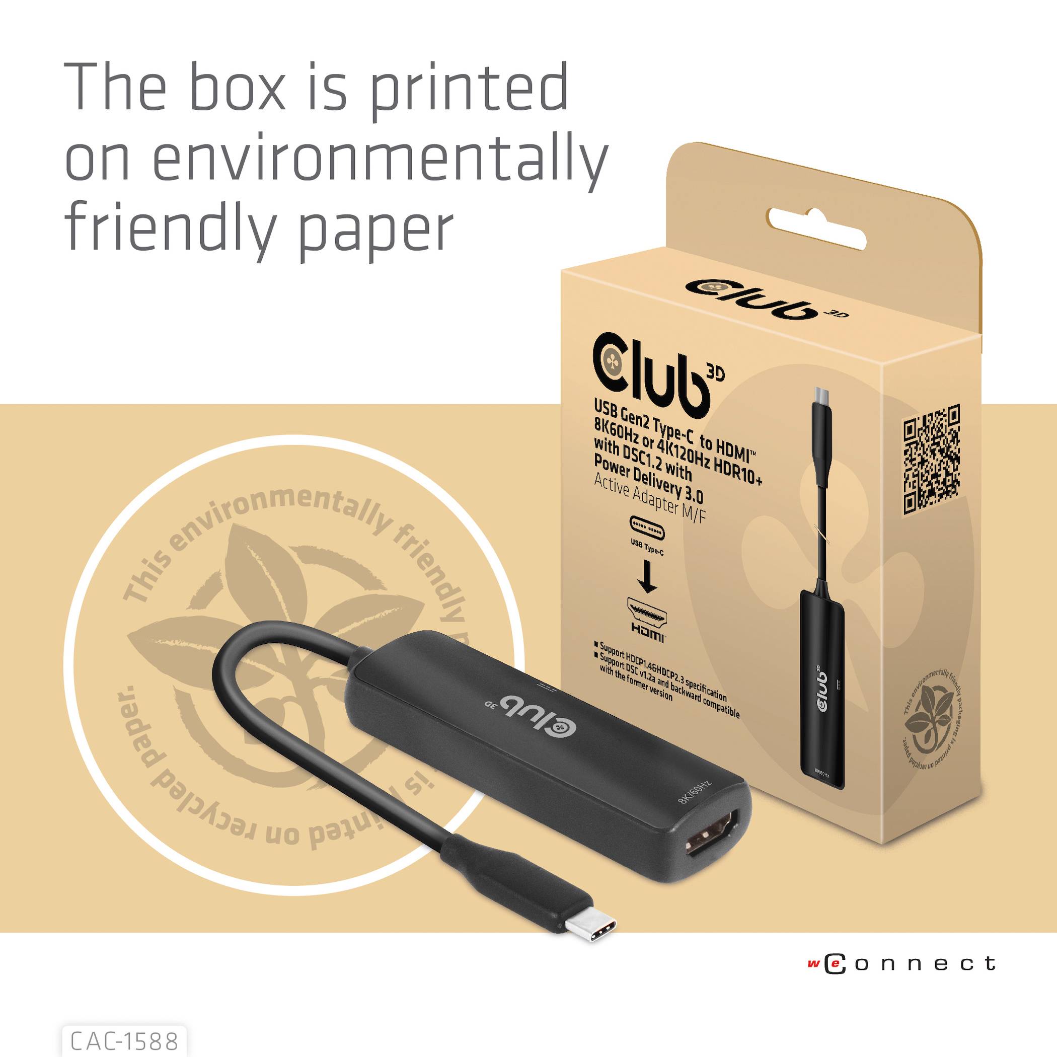 Club3D USB 2.0 Adapter [1x USB-C® Stecker - 1x HDMI-Buchse] Adapter USB 3.2 Typ C - HDMI 2.1 17cm