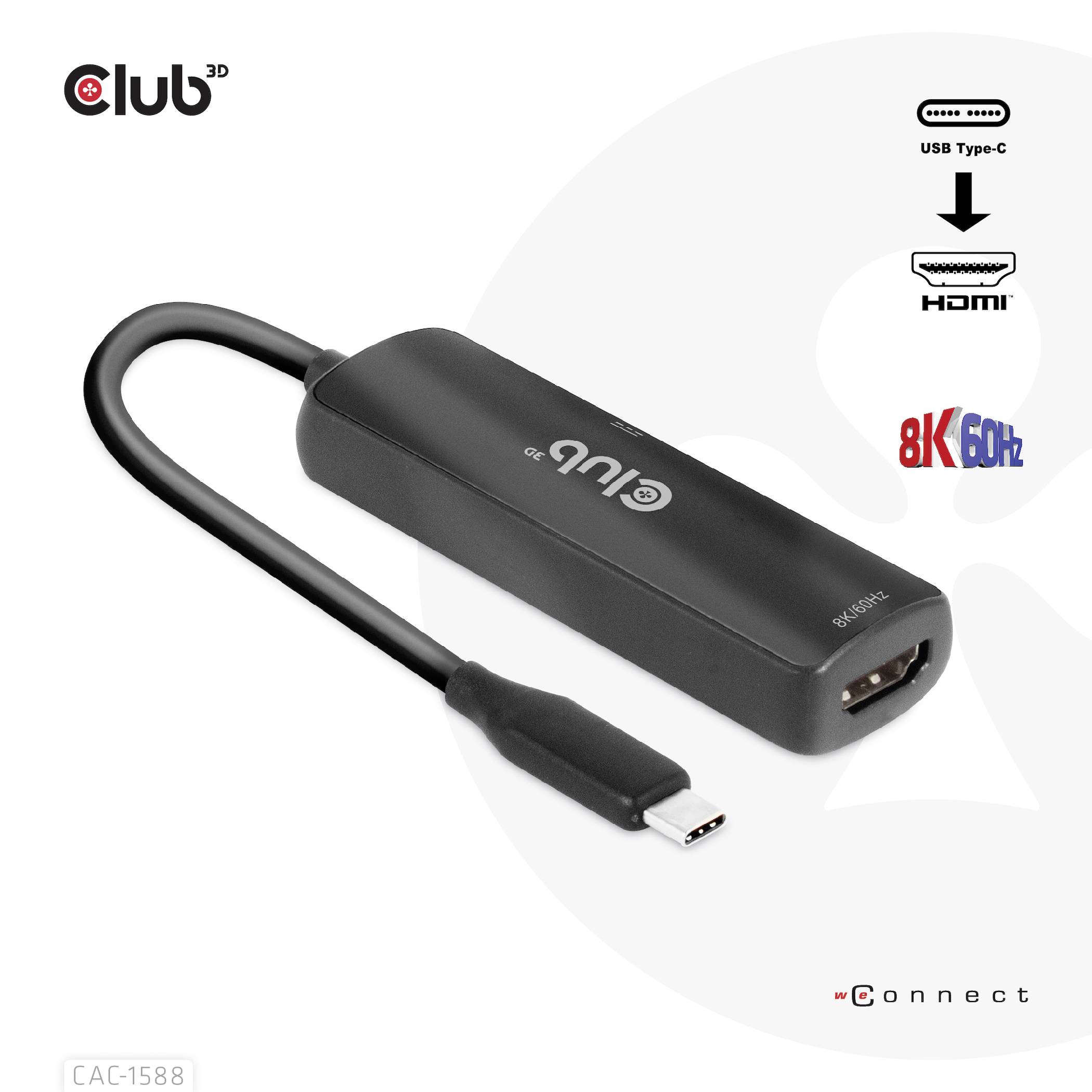 Club3D USB 2.0 Adapter [1x USB-C® Stecker - 1x HDMI-Buchse] Adapter USB 3.2 Typ C - HDMI 2.1 17cm