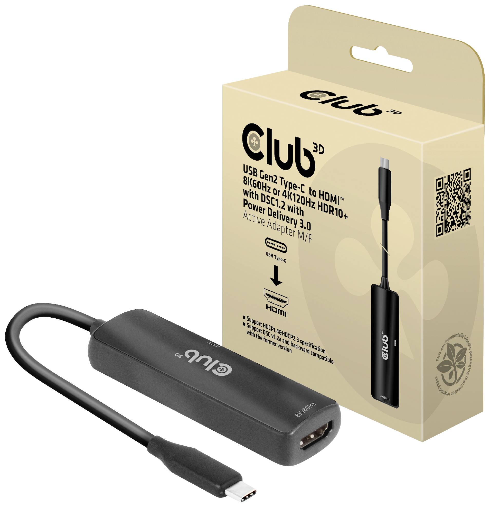 Club3D USB 2.0 Adapter [1x USB-C® Stecker - 1x HDMI-Buchse] Adapter USB 3.2 Typ C - HDMI 2.1 17cm