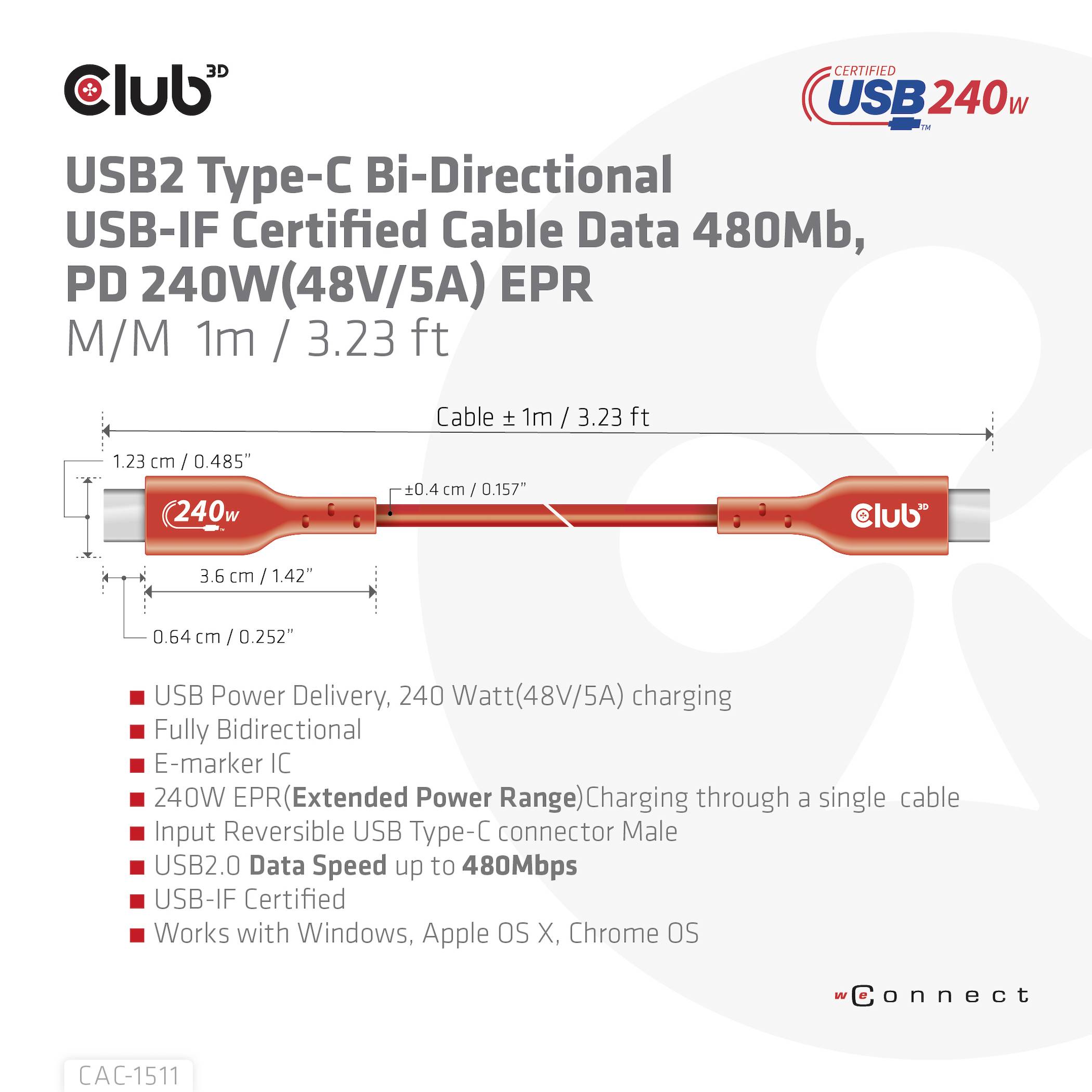 Club3D USB-C® Kabel USB 2.0 USB-C® Stecker 1.00 m Orange CAC-1511