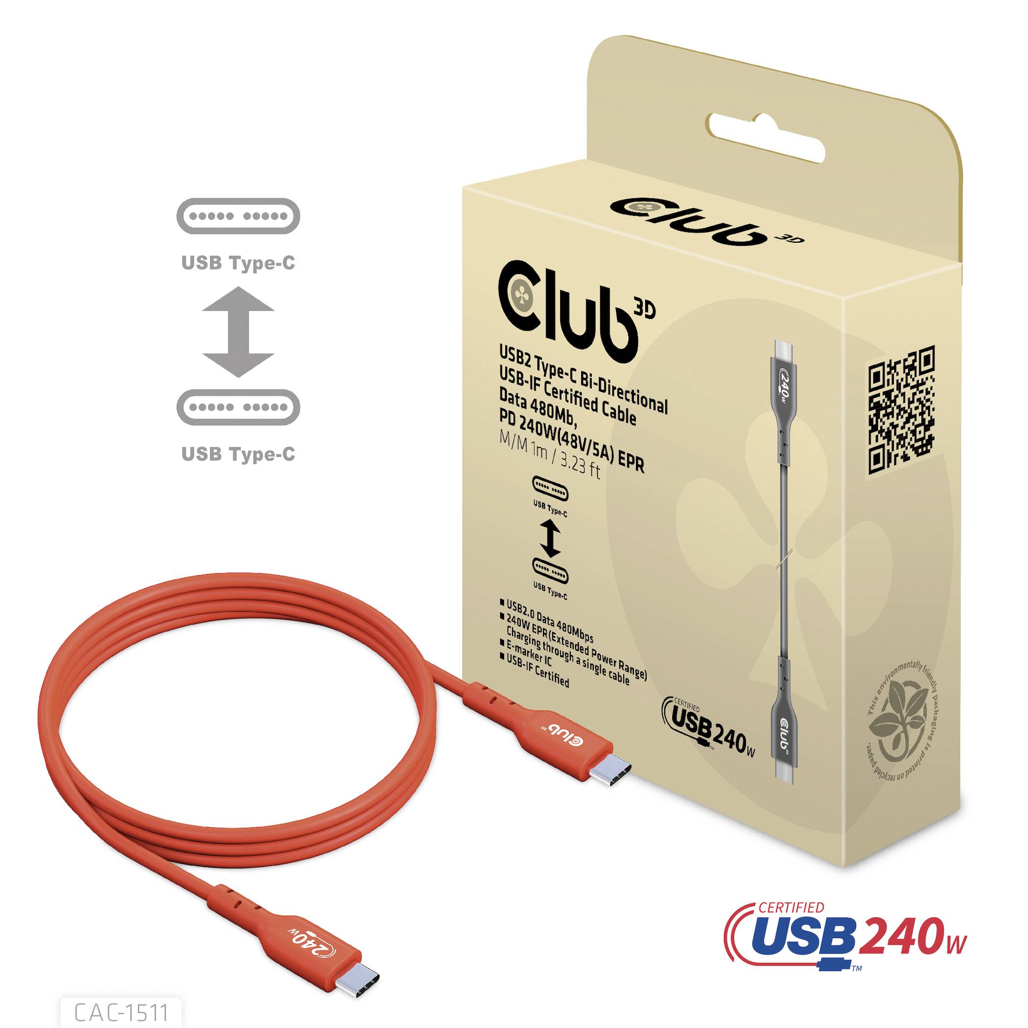 Club3D USB-C® Kabel USB 2.0 USB-C® Stecker 4.00m Orange CAC-1515