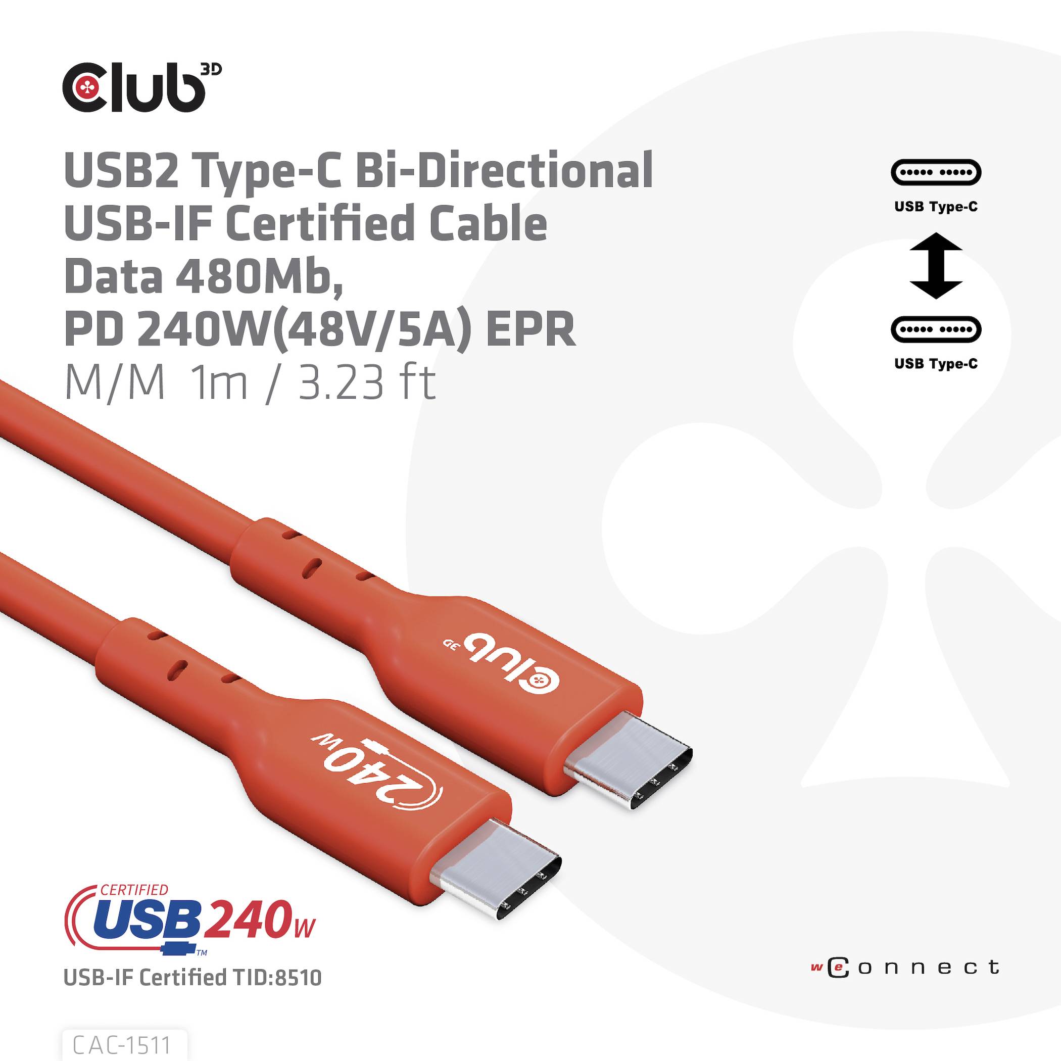 Club3D USB-C® Kabel USB 2.0 USB-C® Stecker 4.00 m Orange CAC-1515