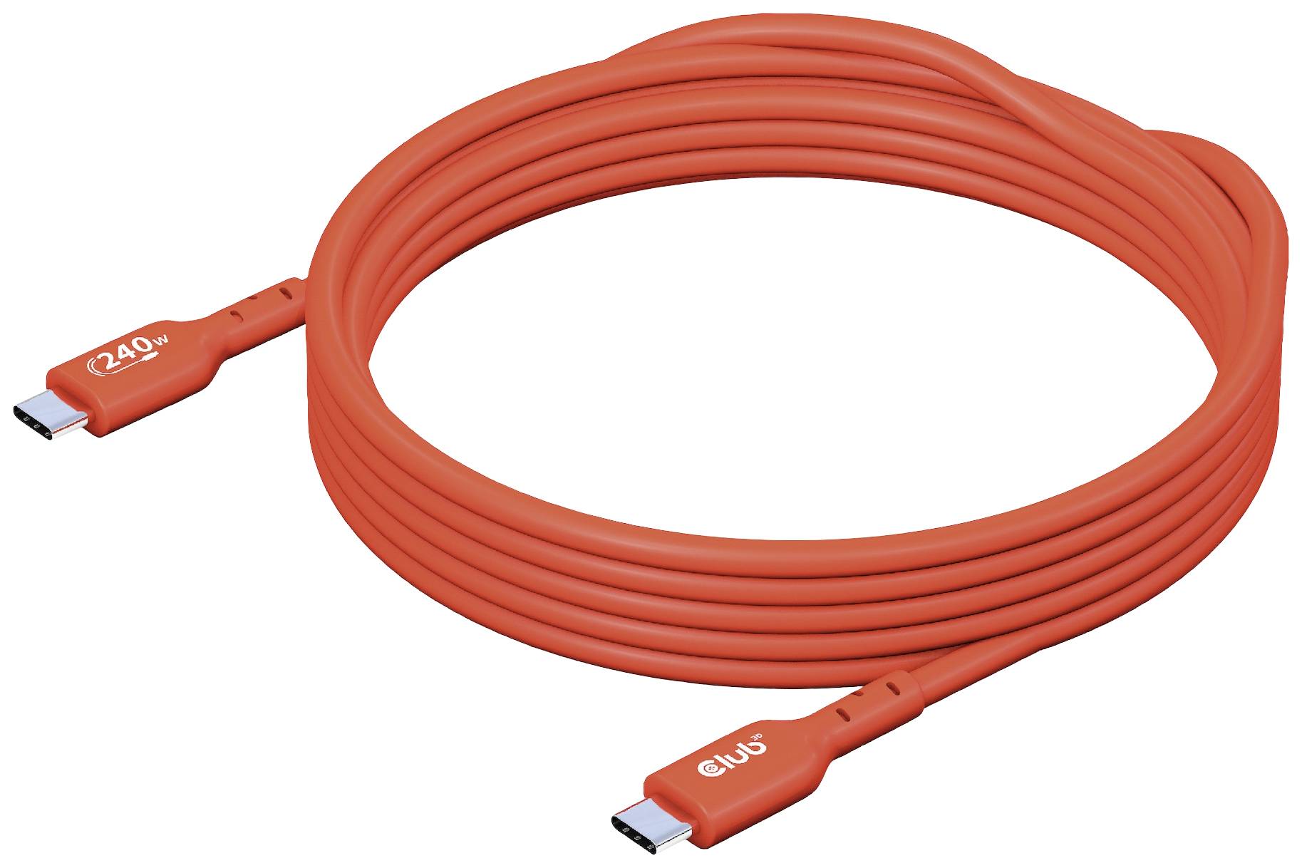 Ein rotes USB-C-Kabel mit der Aufschrift '240 W'.