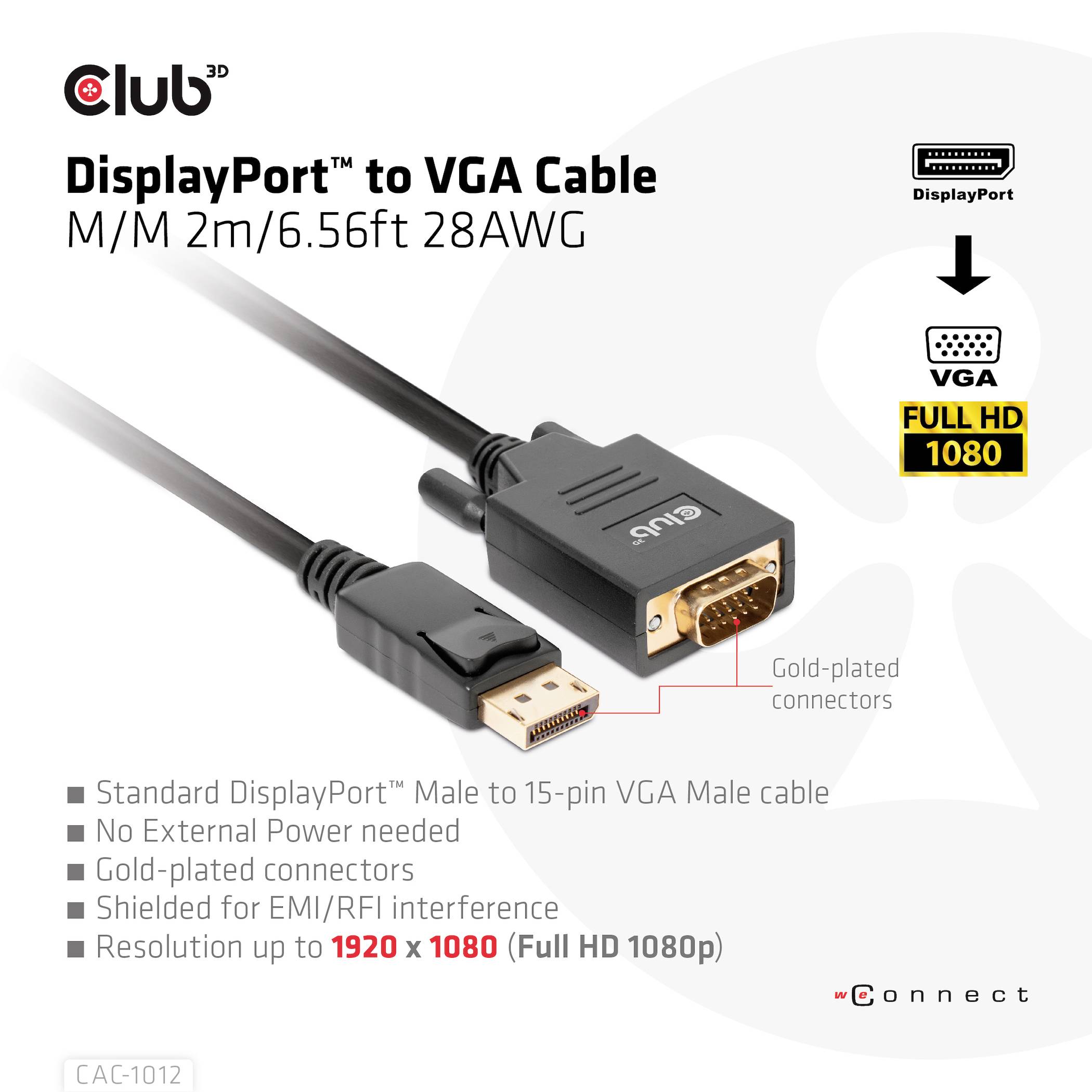 Club3D DisplayPort / VGA Anschlusskabel DisplayPort Stecker, VGA 15pol. Stecker 2.00m Schwarz CAC-1012 DisplayPort-Kabel