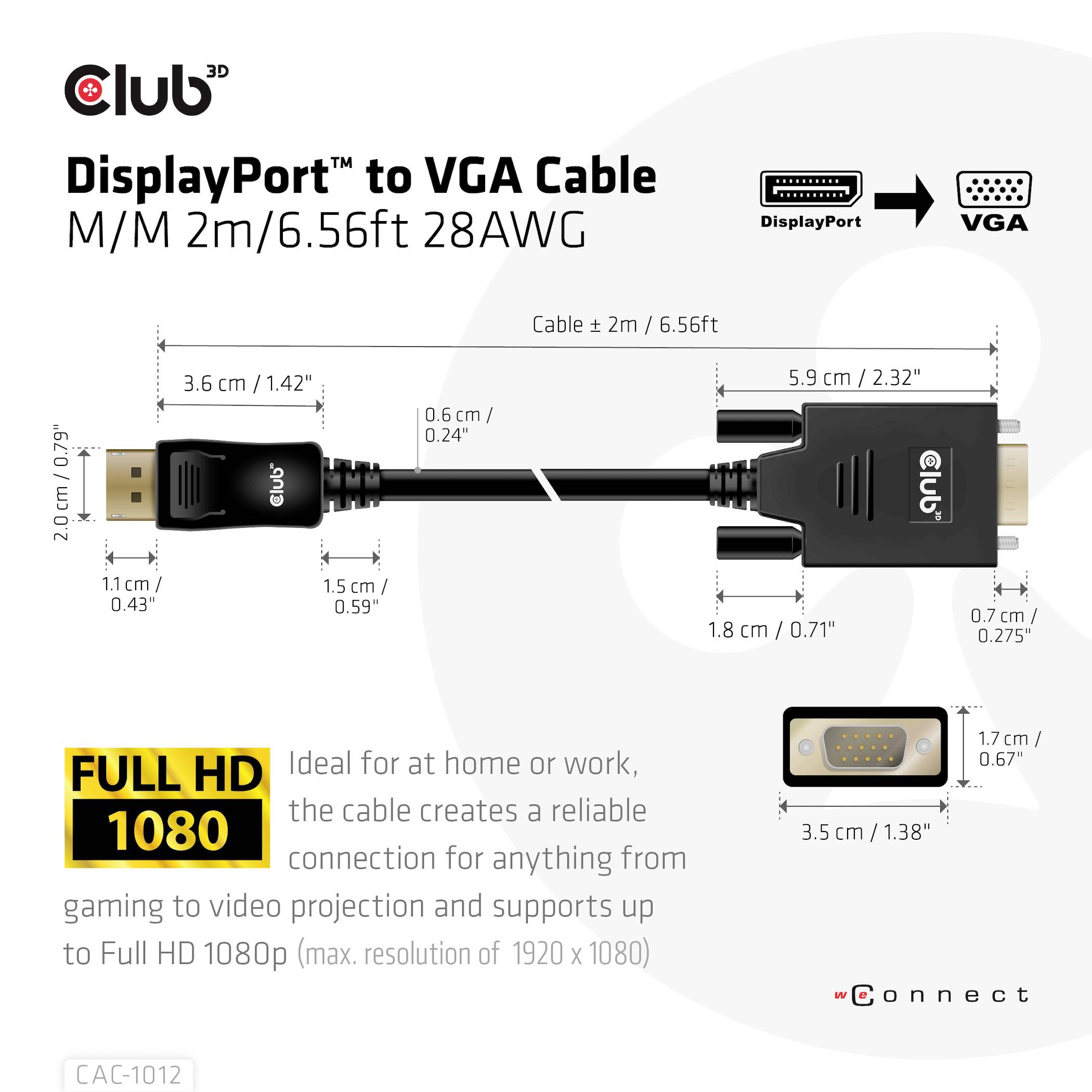 Club3D DisplayPort / VGA Anschlusskabel DisplayPort Stecker, VGA 15pol. Stecker 2.00m Schwarz CAC-1012 DisplayPort-Kabel