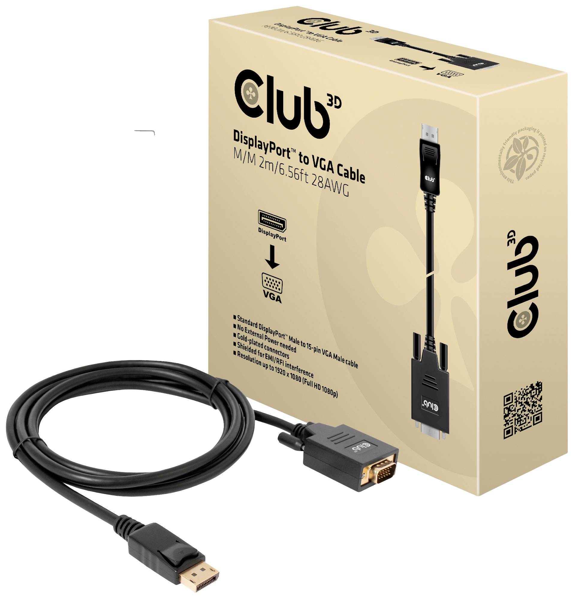 Club3D DisplayPort / VGA Anschlusskabel DisplayPort Stecker, VGA 15pol. Stecker 2.00m Schwarz CAC-1012 DisplayPort-Kabel