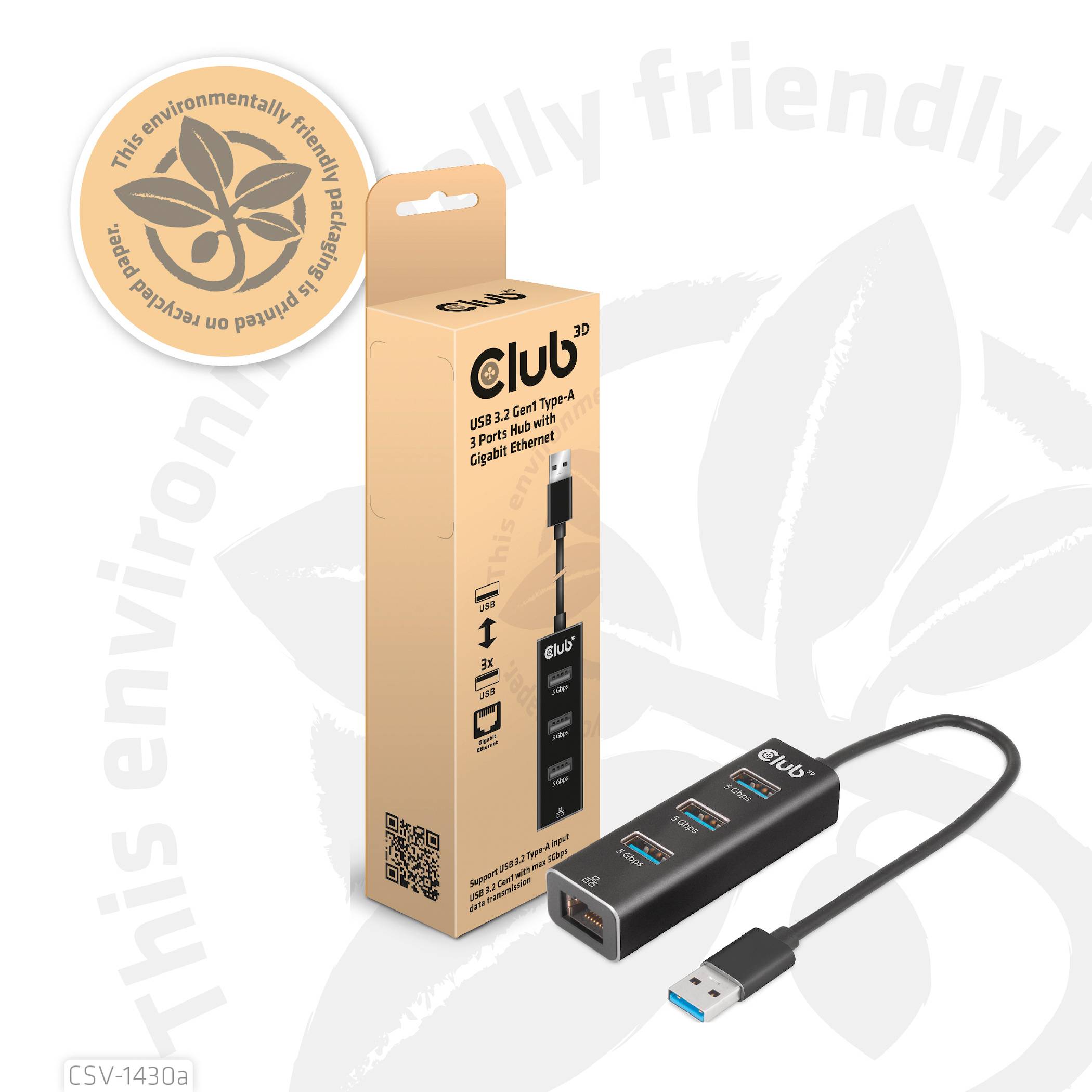 Club3D CSV-1430A USB 3.2 Gen 1 (USB 3.0) / RJ45 Adapter Schwarz 18cm