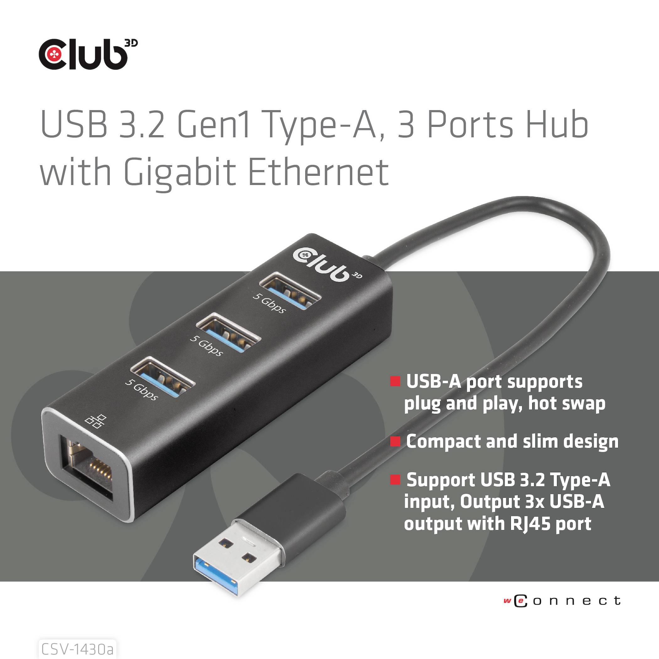Club3D CSV-1430A USB 3.2 Gen 1 (USB 3.0) / RJ45 Adapter Schwarz 18cm