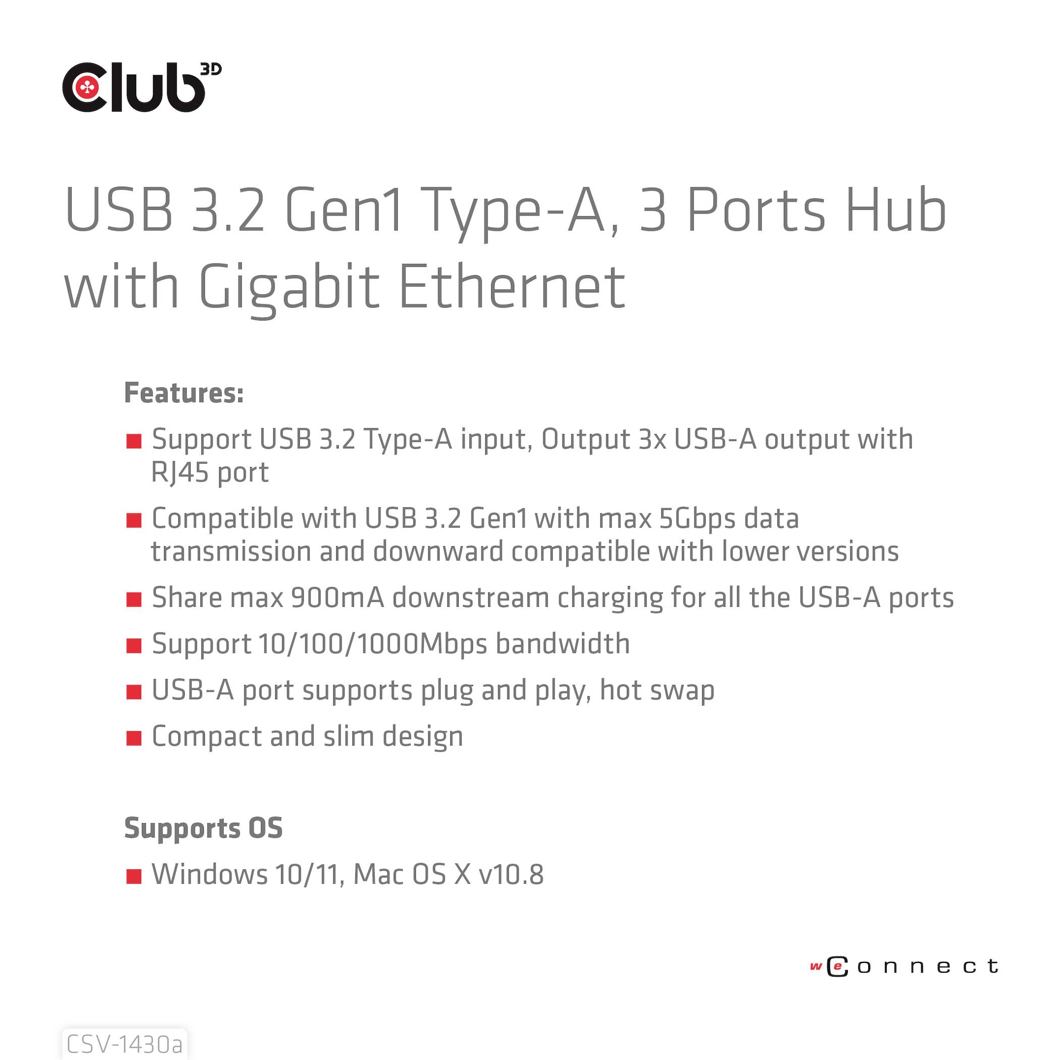 Club3D CSV-1430A USB 3.2 Gen 1 (USB 3.0) / RJ45 Adapter Schwarz 18cm