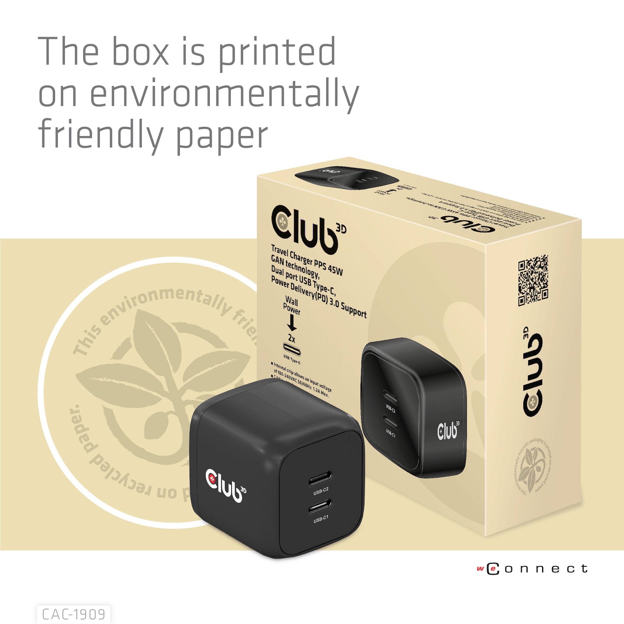 Club3D CAC-1909EU Notebook-Netzteil 45W 2x USB-C® USB PD Schwarz Innenbereich