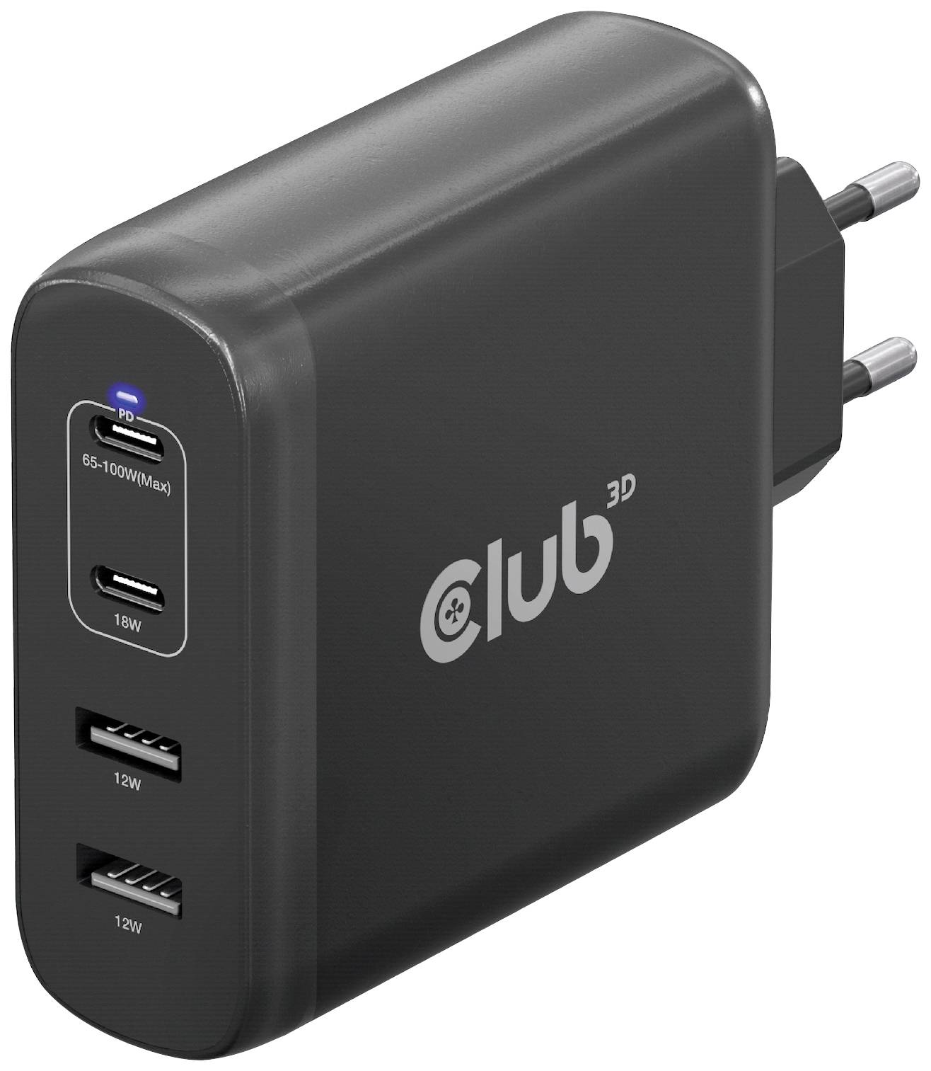 Club3D CAC-1912 Notebook-Netzteil 100W 2x USB-A, 2x USB-C® USB PD Schwarz Innenbereich GaN, USB Power Delivery (USB-PD)