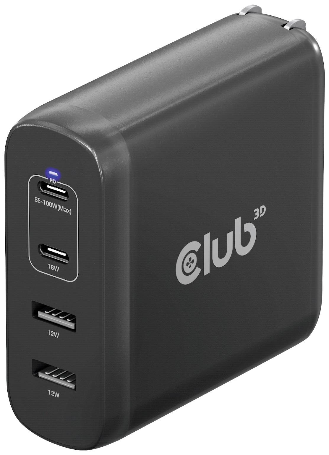 Club3D CAC-1912 Notebook-Netzteil 100W 2x USB-A, 2x USB-C® USB PD Schwarz Innenbereich GaN, USB Power Delivery (USB-PD)
