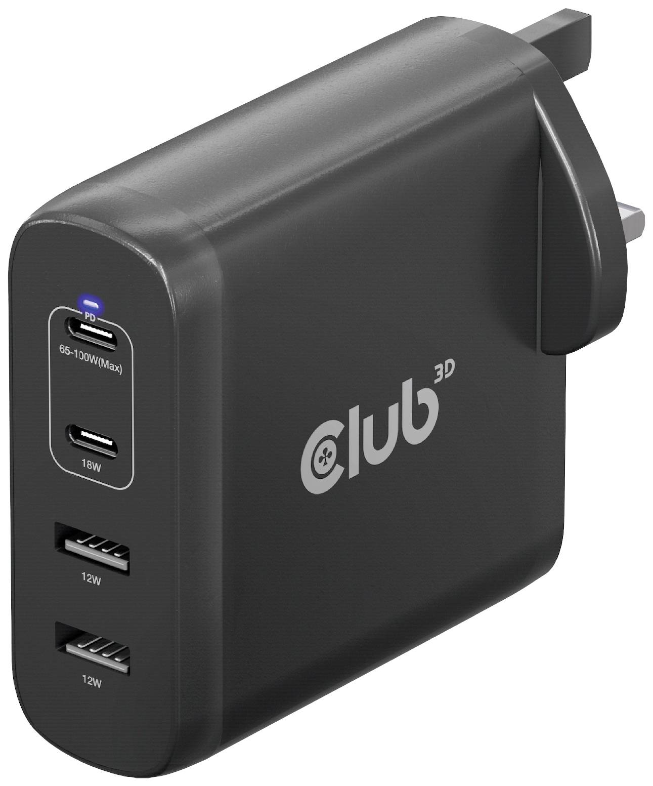 Club3D CAC-1912 Notebook-Netzteil 100W 2x USB-A, 2x USB-C® USB PD Schwarz Innenbereich GaN, USB Power Delivery (USB-PD)
